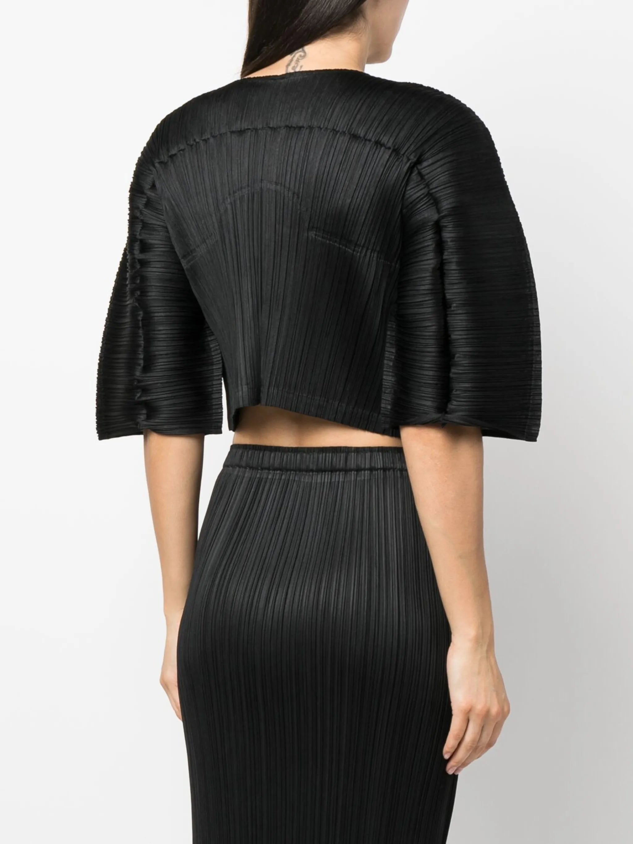 plissé short-sleeve cropped top