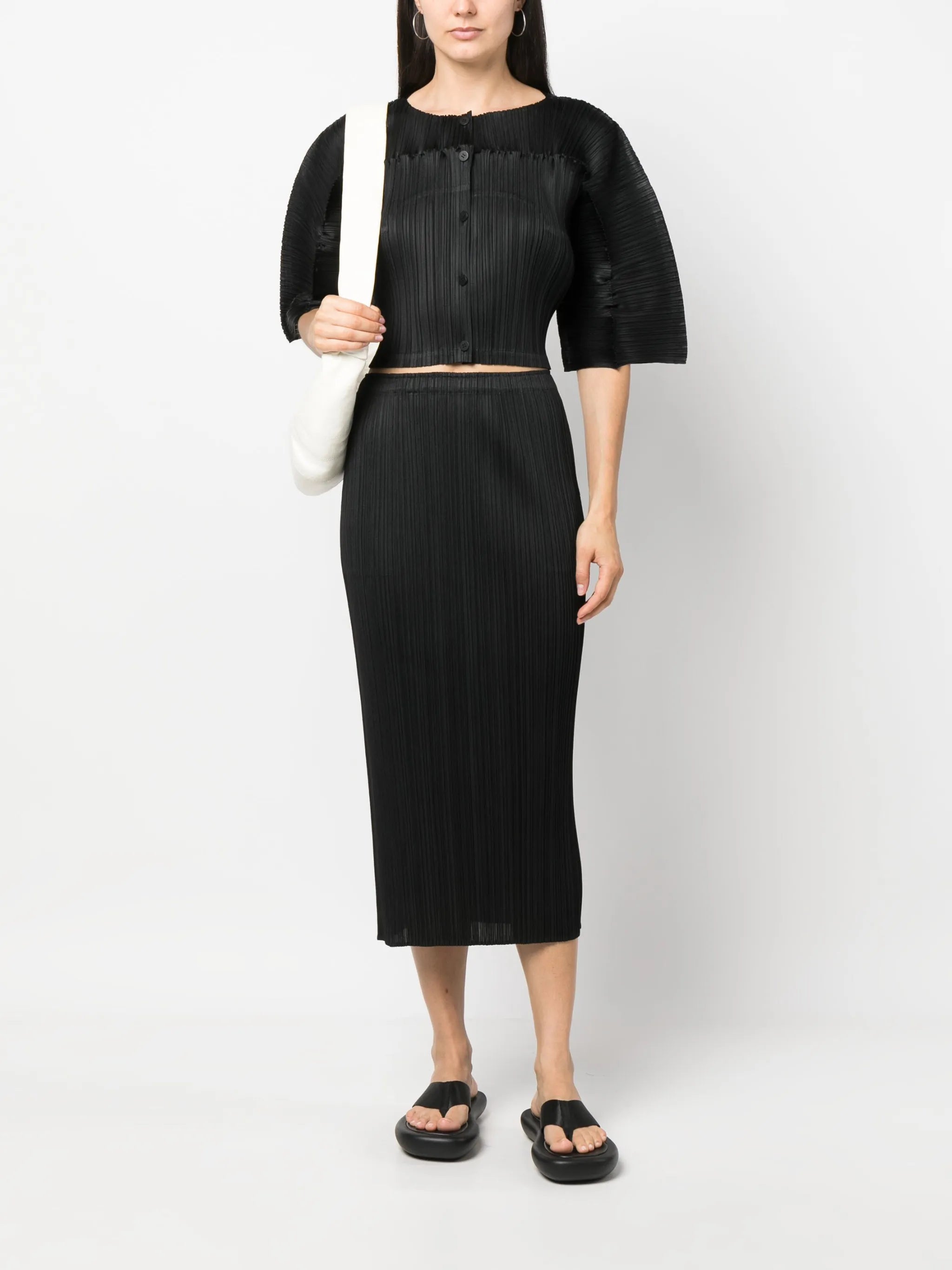 plissé short-sleeve cropped top