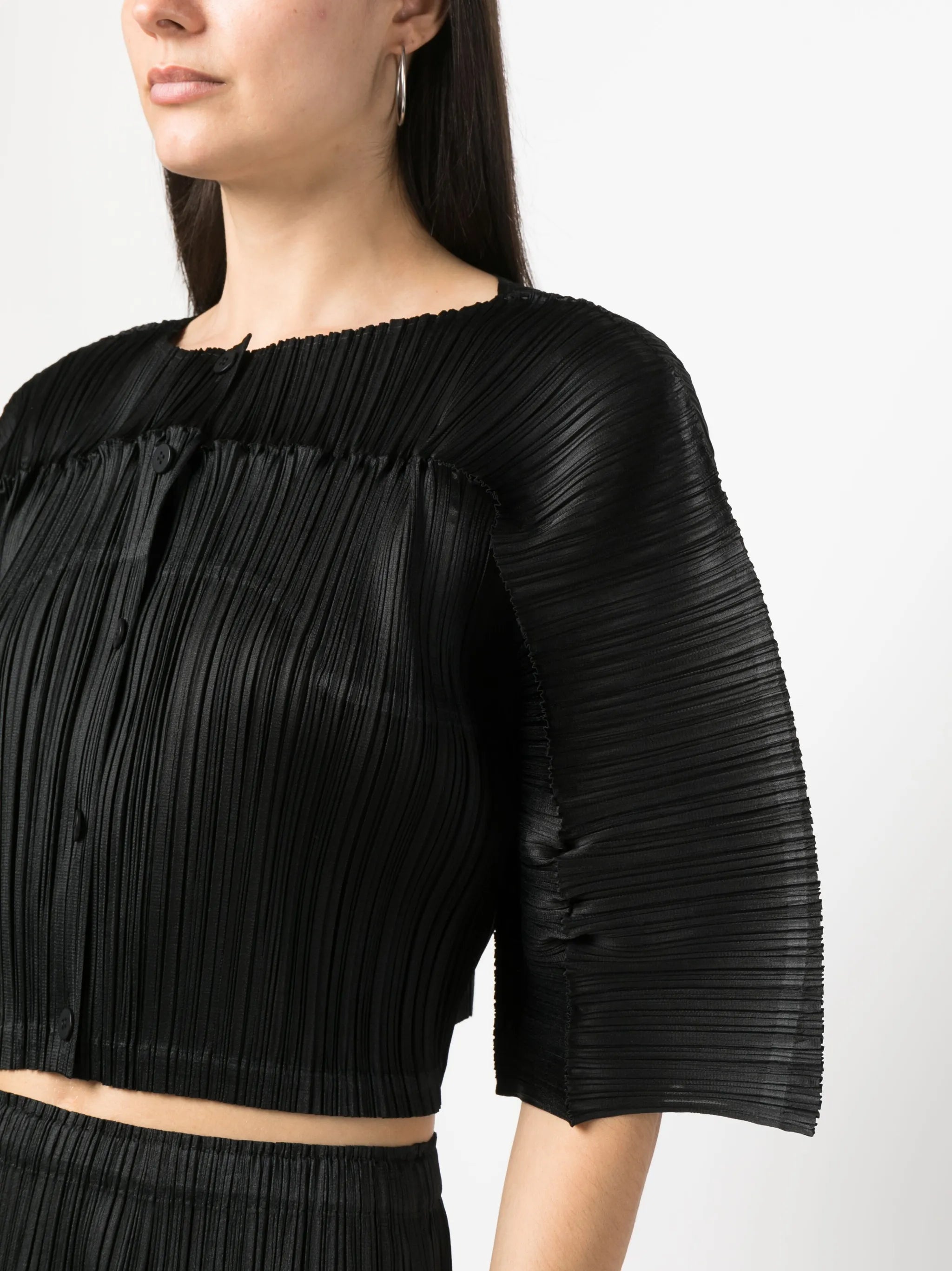 plissé short-sleeve cropped top