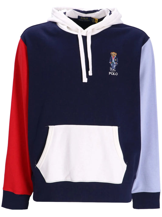 Bear-motif colour-block hoodie