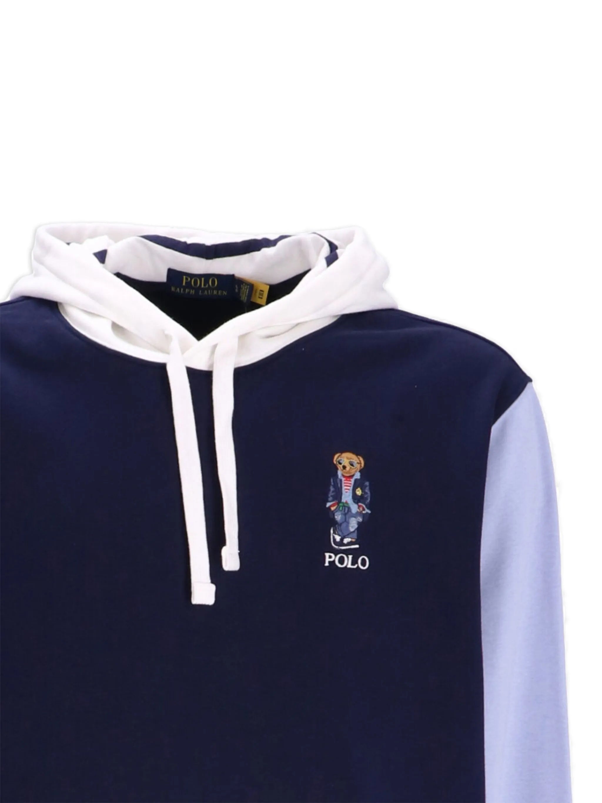 Bear-motif colour-block hoodie