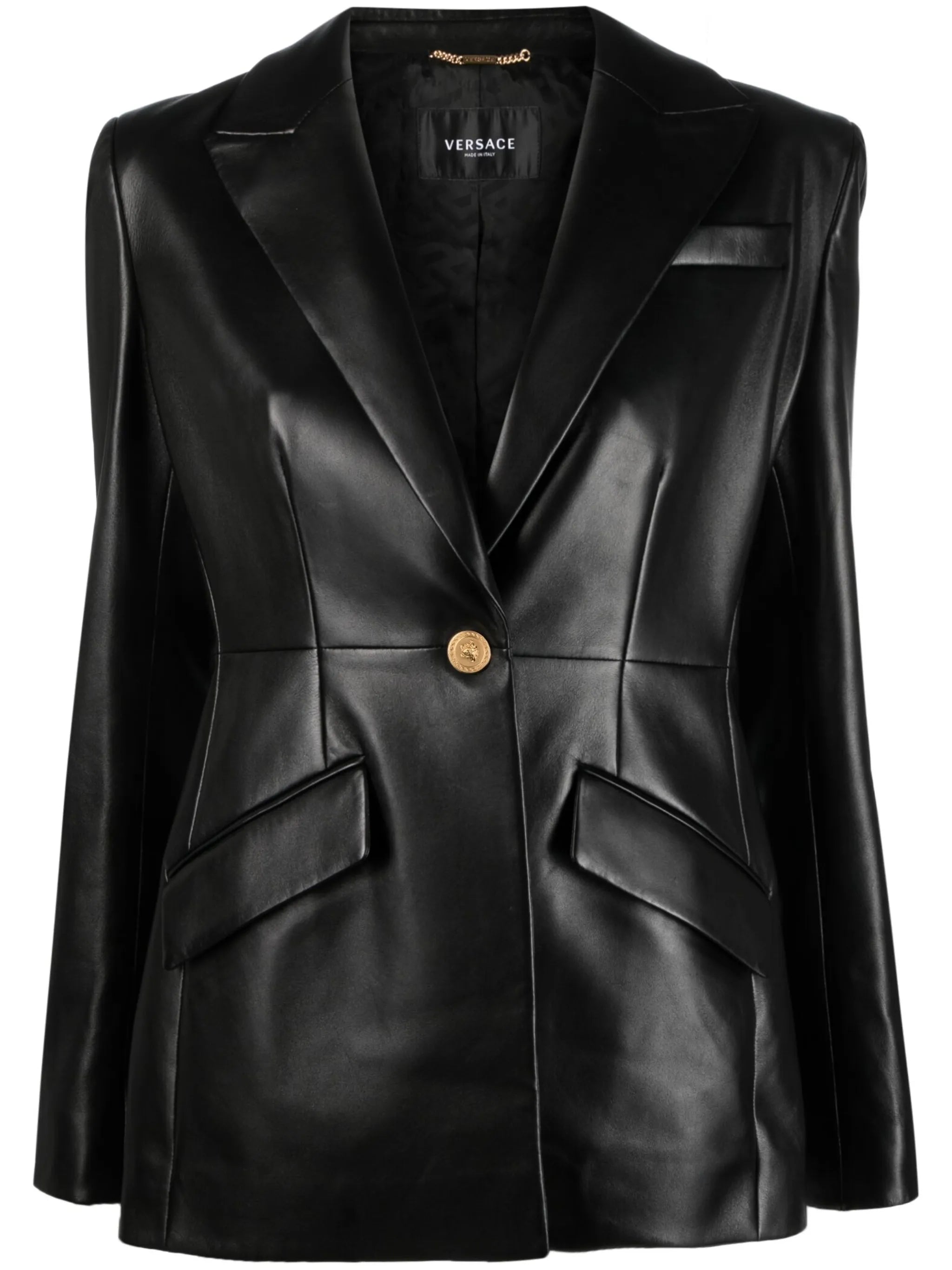 single-breasted leather blazer
