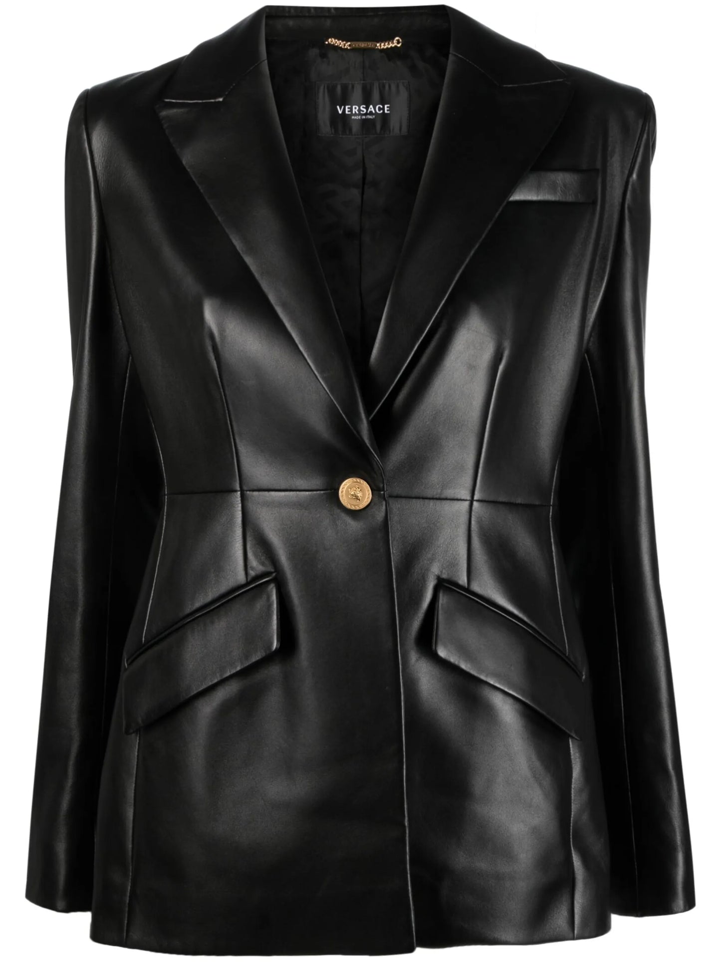 single-breasted leather blazer