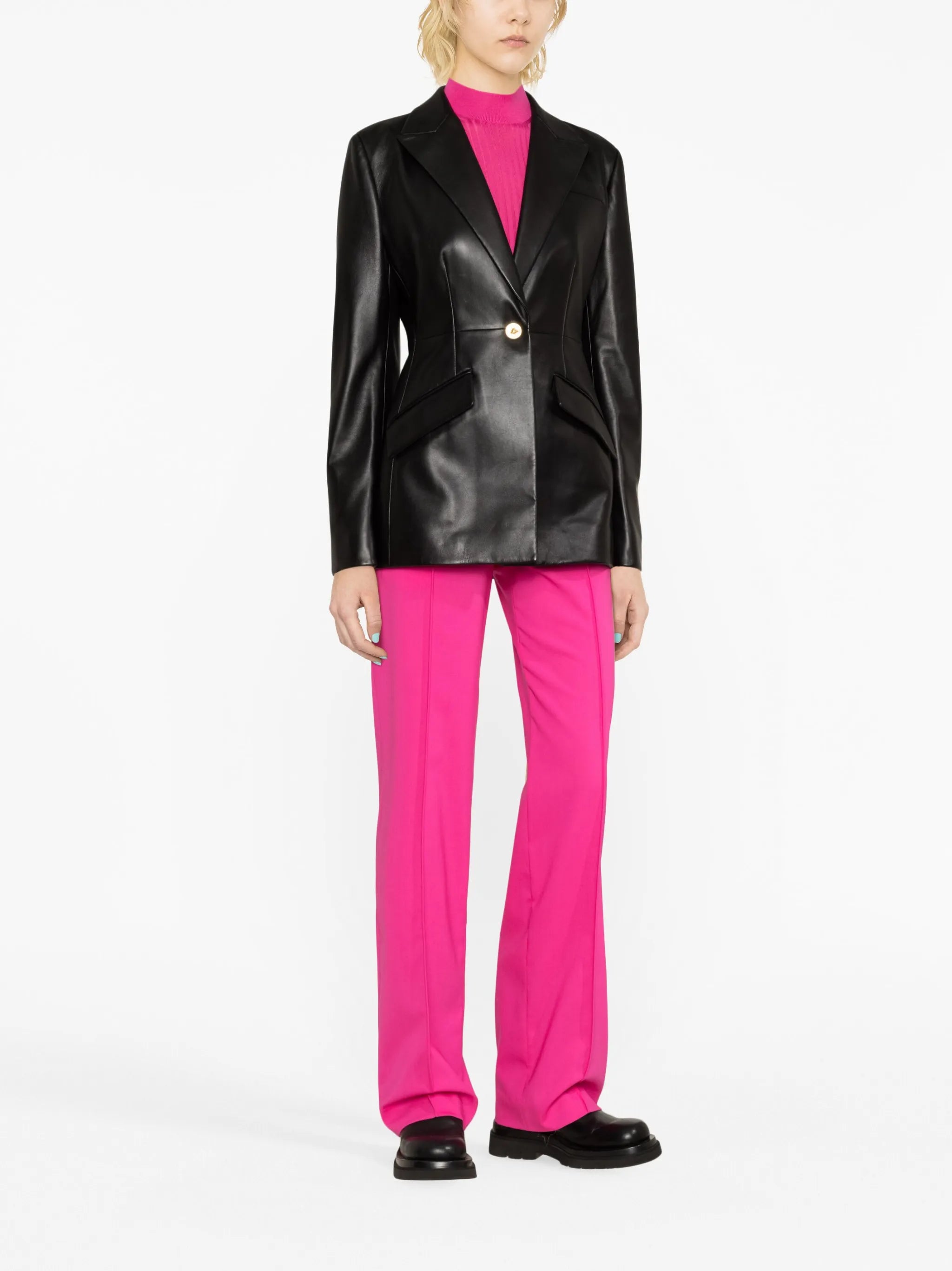 single-breasted leather blazer