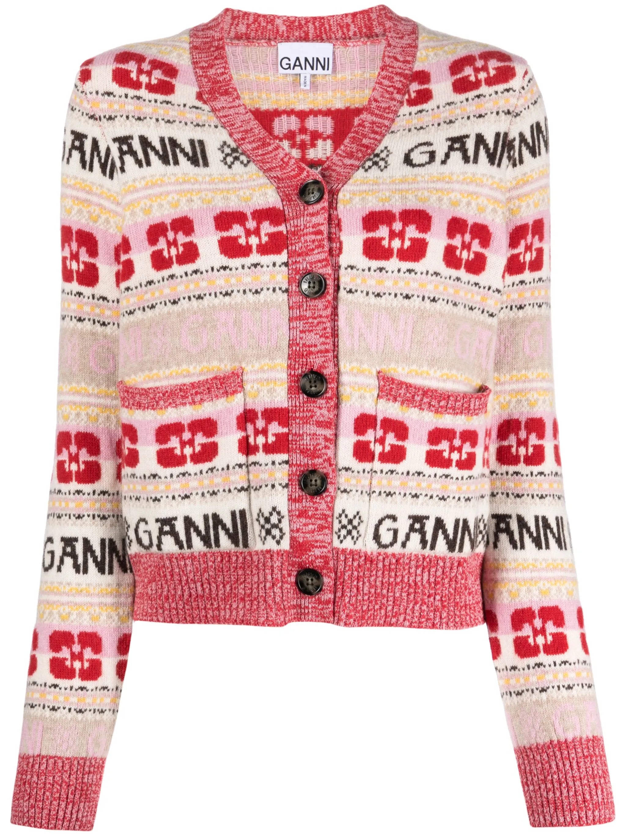 logo-print wool-blend cardigan