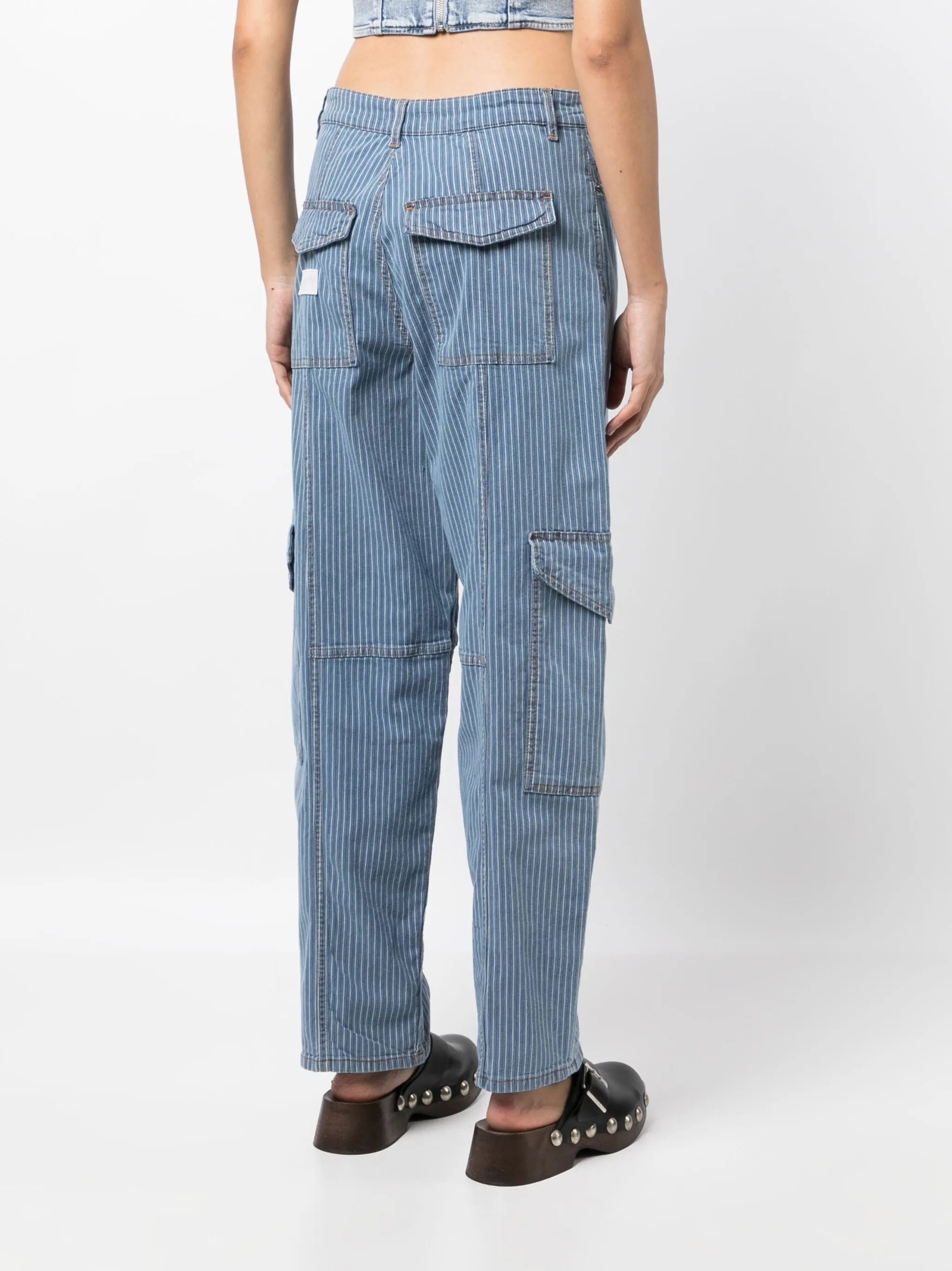 stripe-pattern cargo jeans