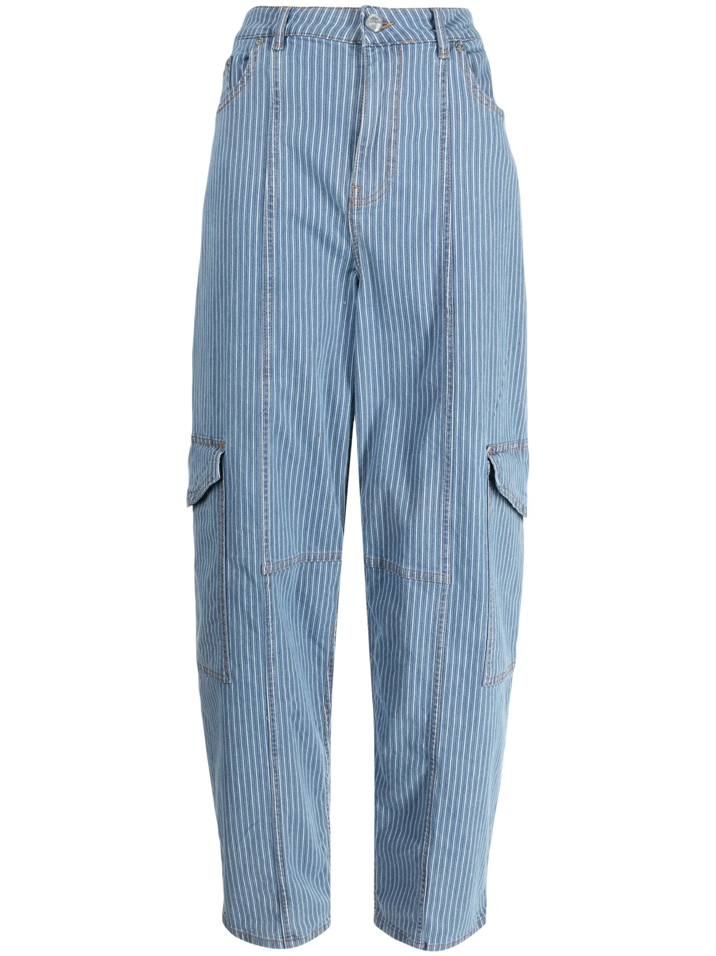 stripe-pattern cargo jeans