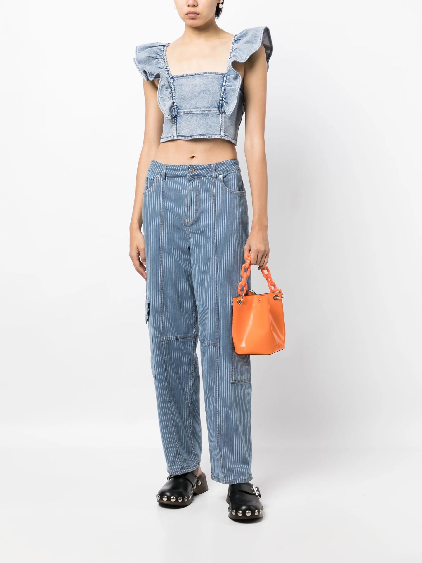 stripe-pattern cargo jeans