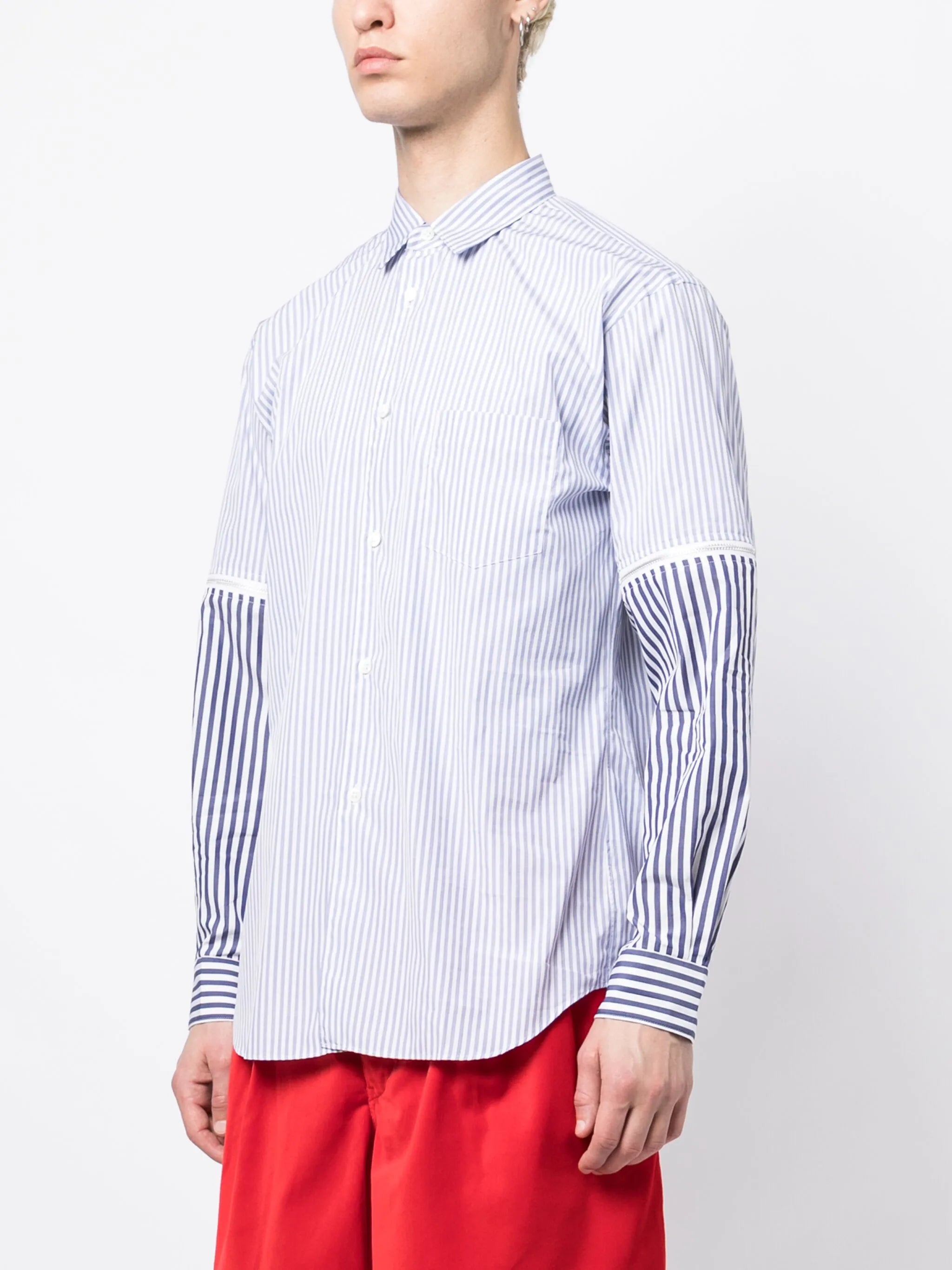 striped panelled cotton shirt
