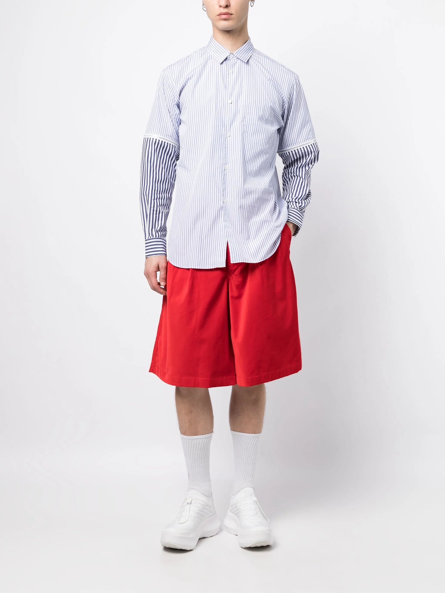 striped panelled cotton shirt