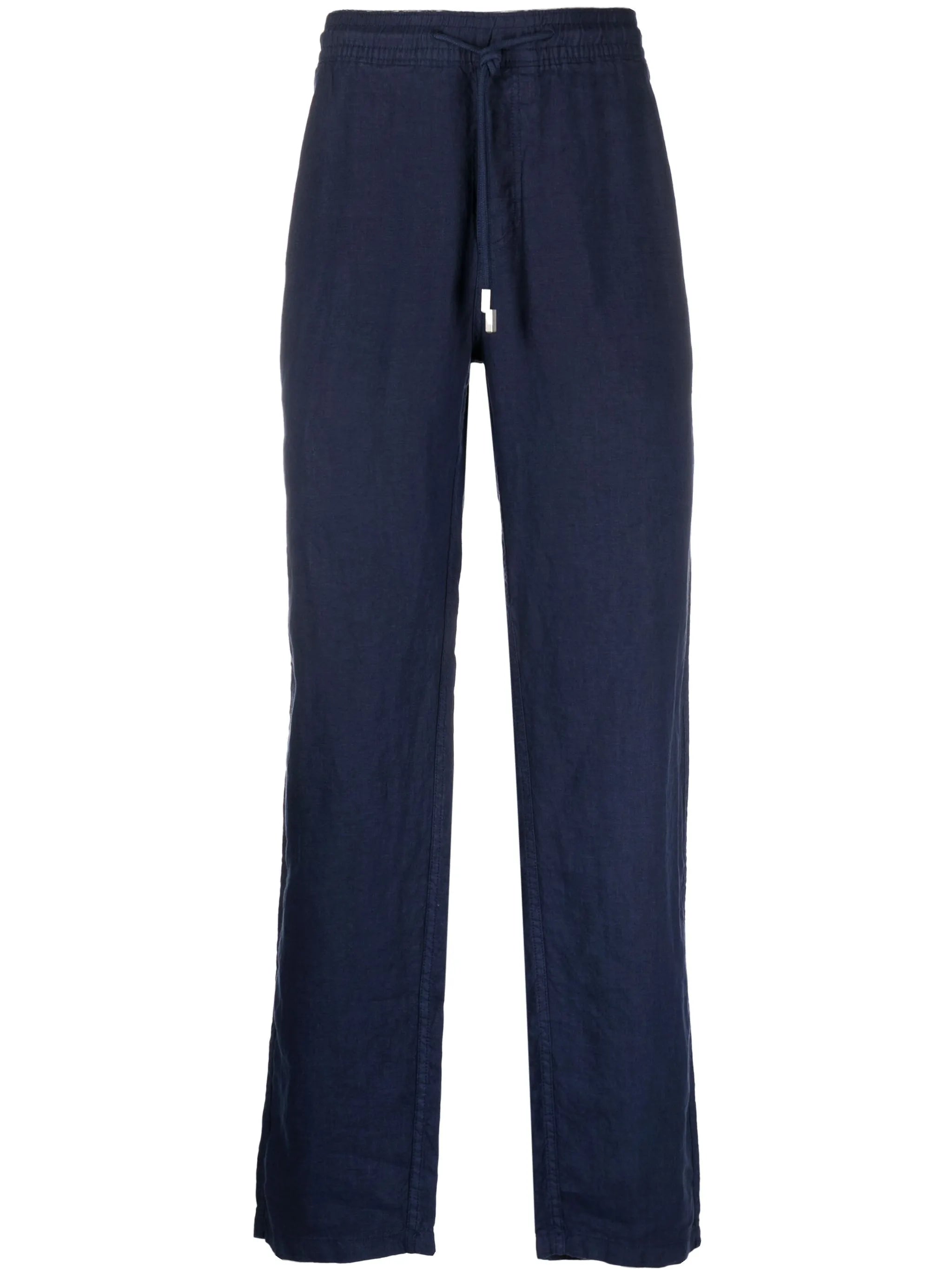 drawstring straight-leg linen trousers