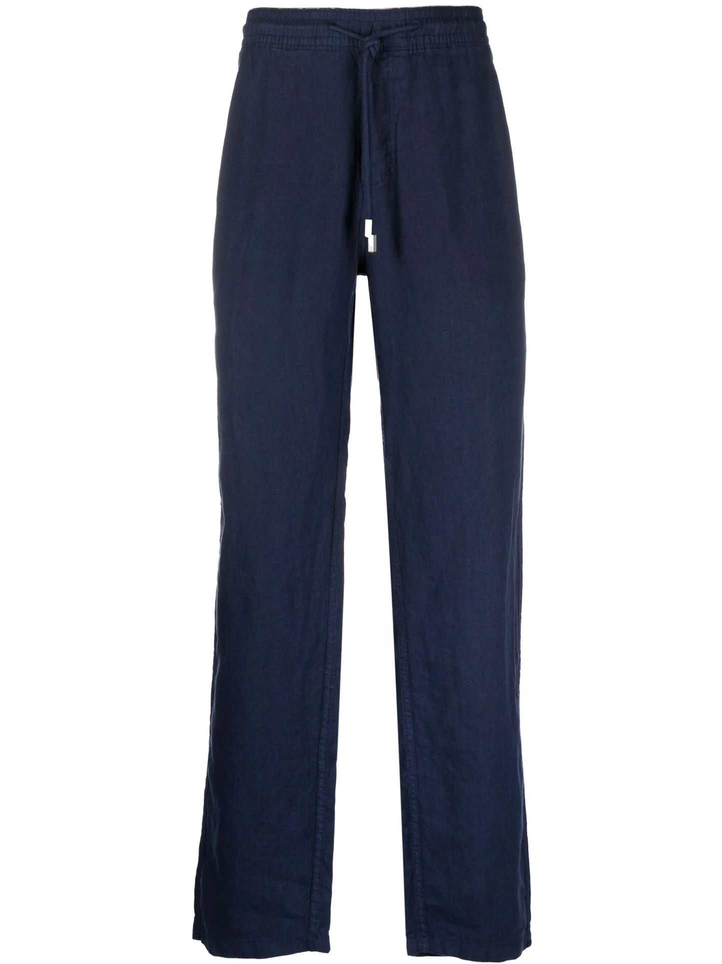 drawstring straight-leg linen trousers