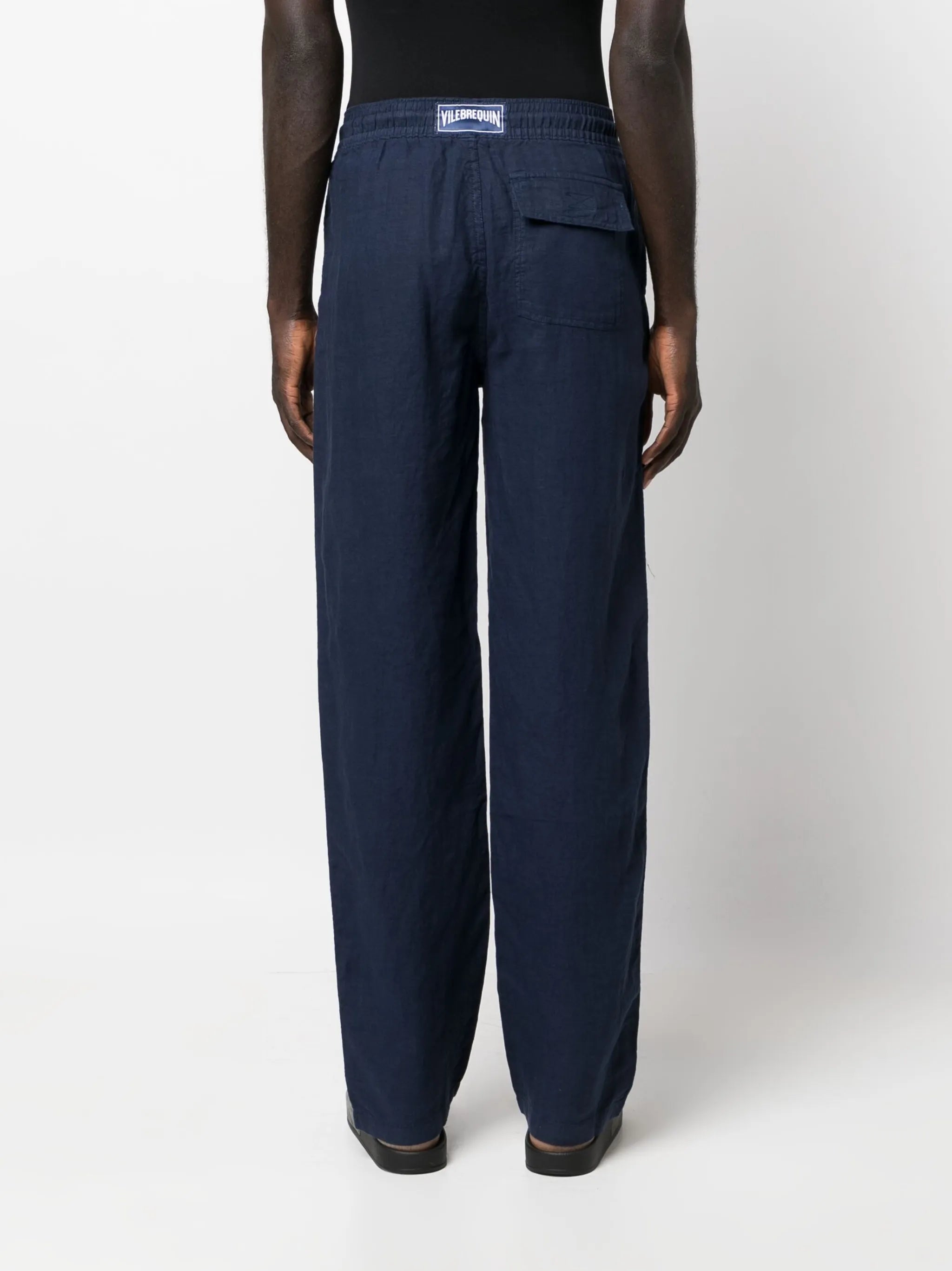 drawstring straight-leg linen trousers