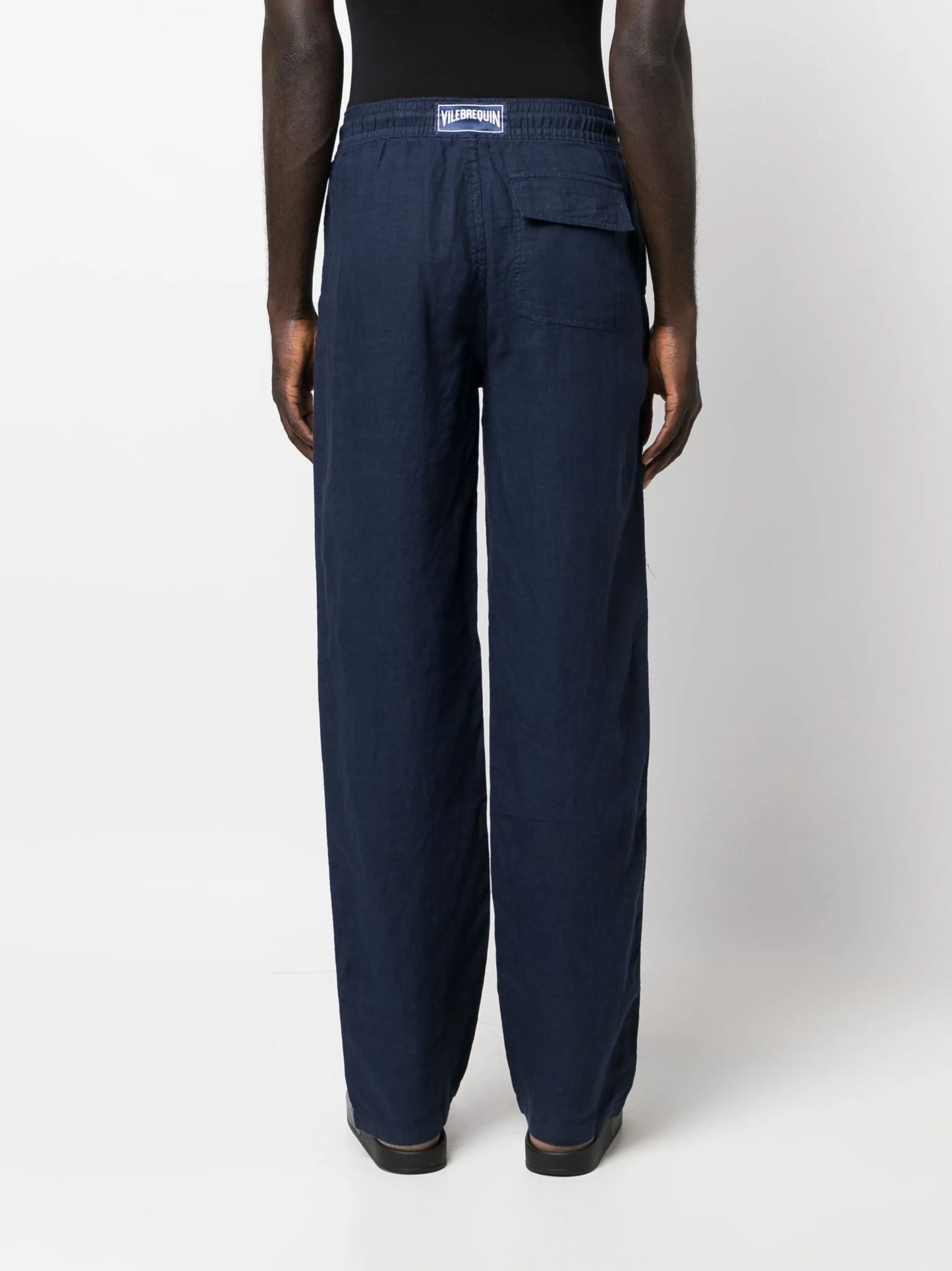 drawstring straight-leg linen trousers