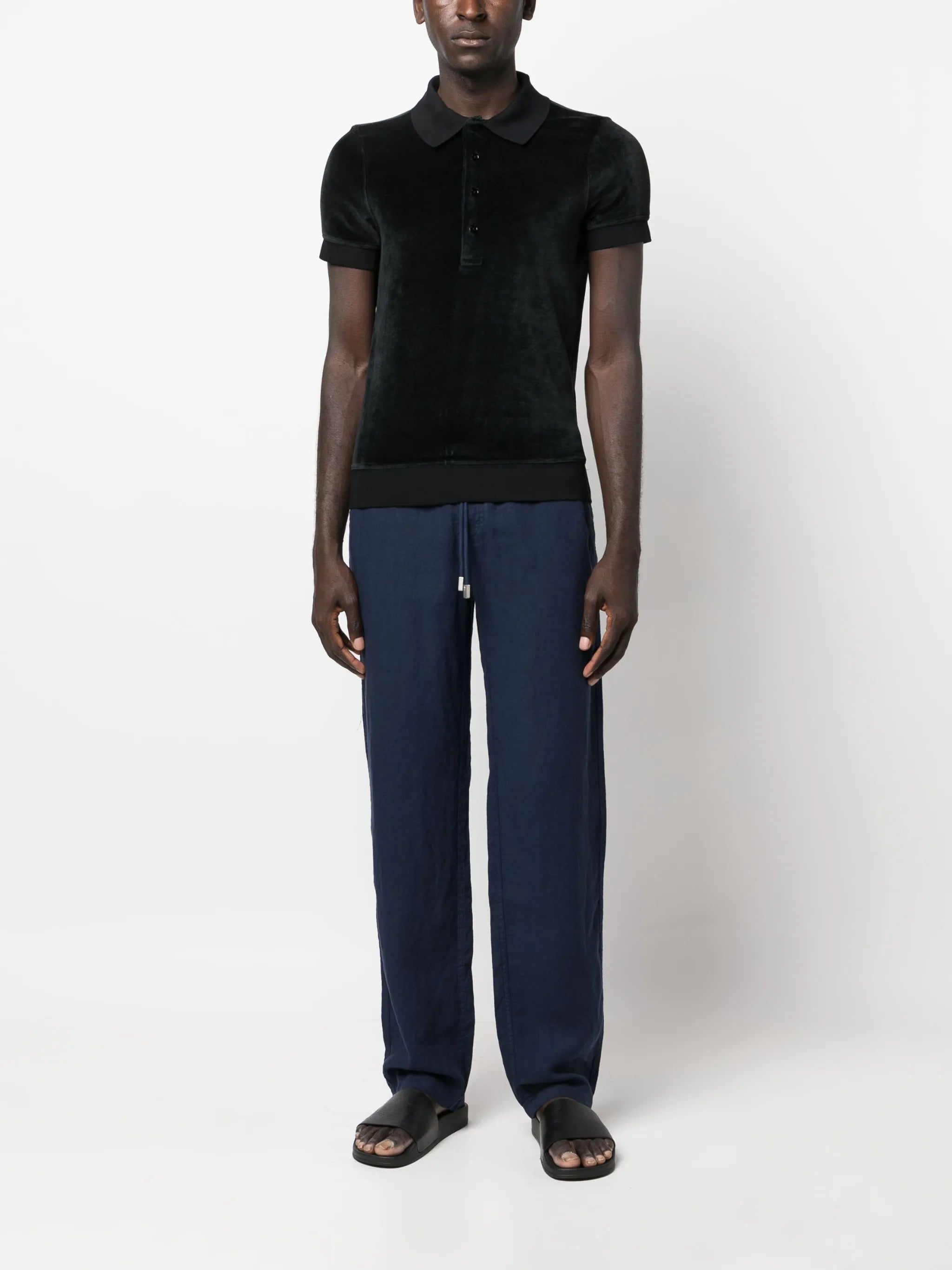 drawstring straight-leg linen trousers