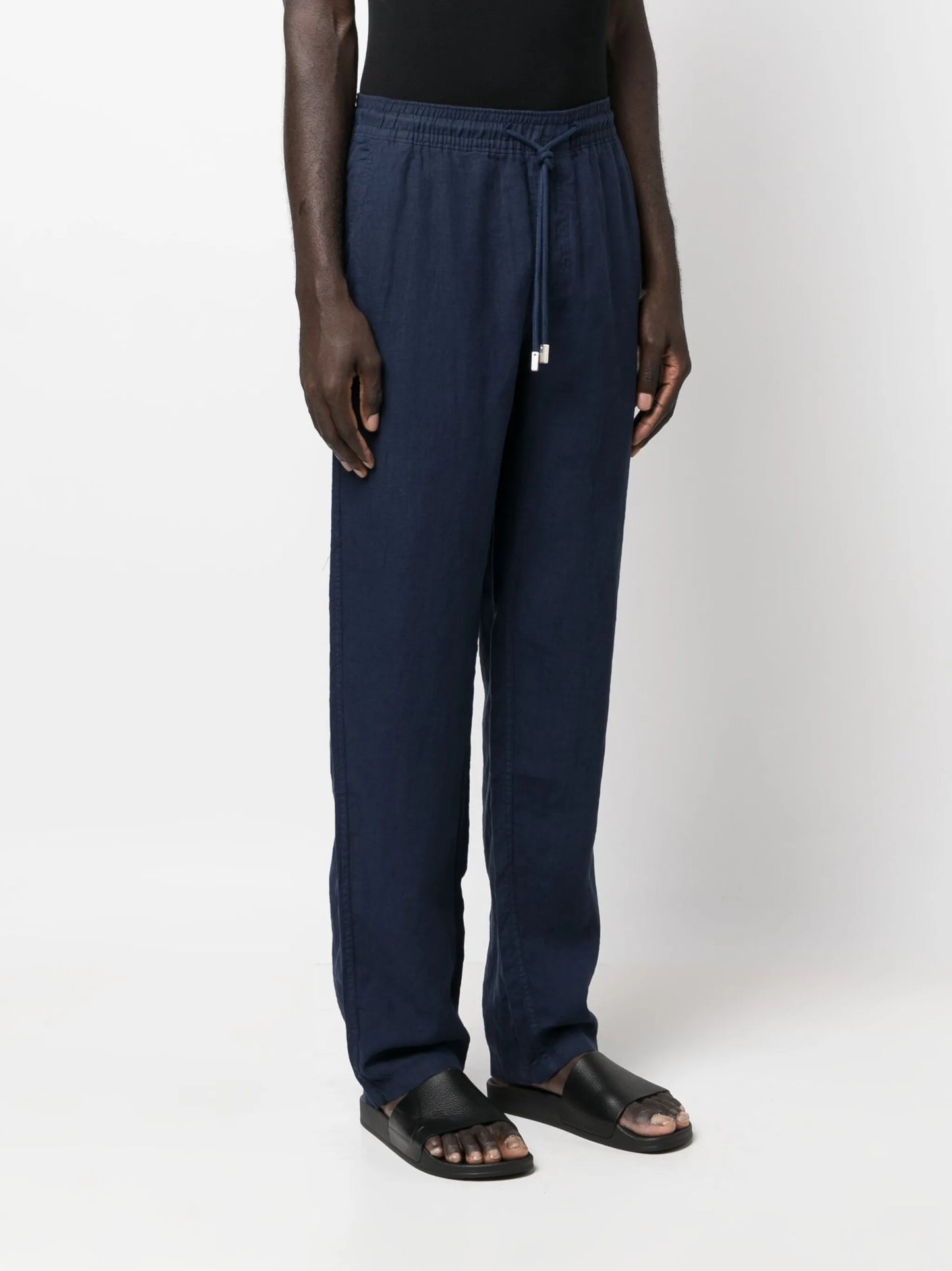 drawstring straight-leg linen trousers