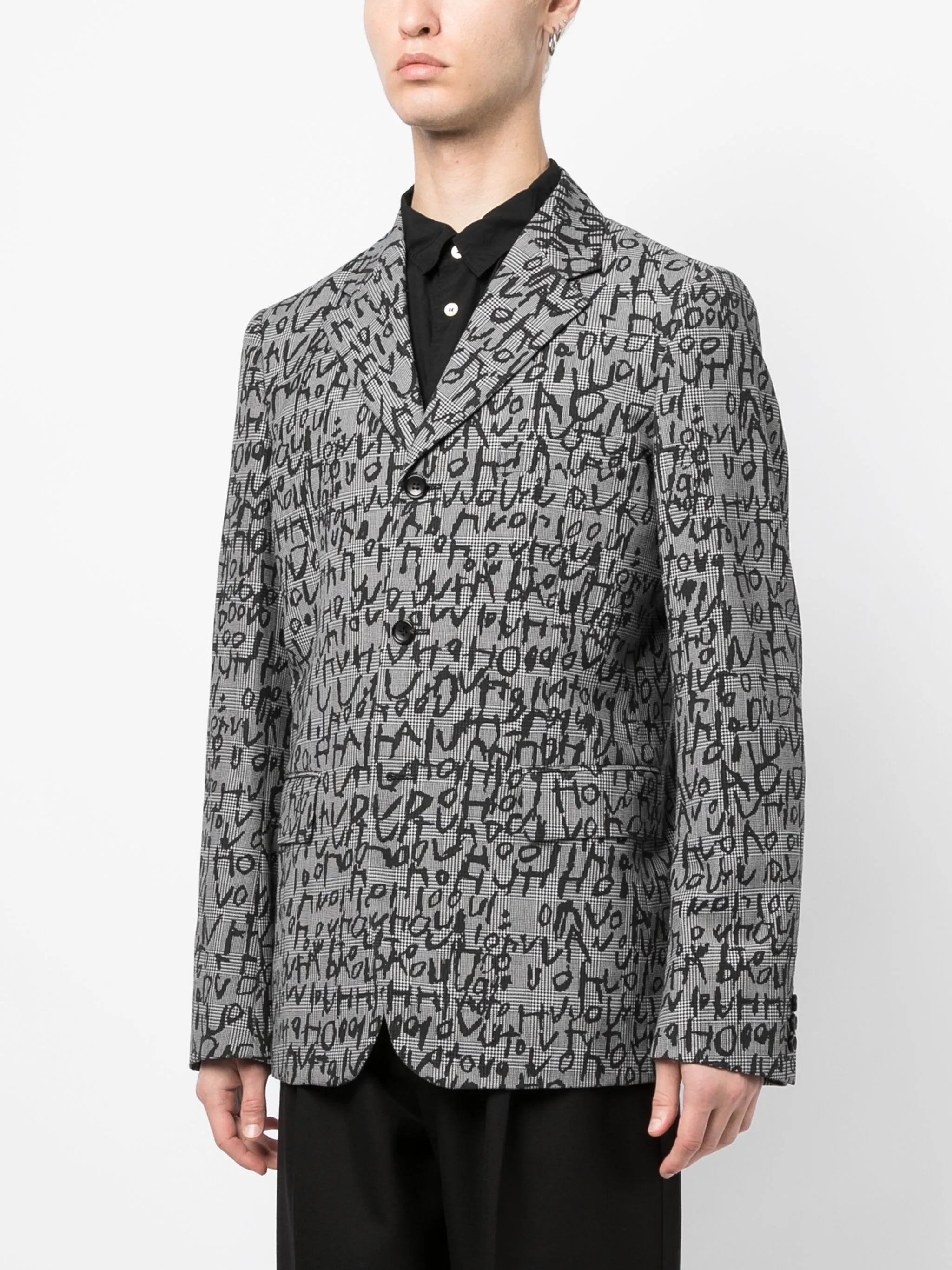 abstract-pattern print notched-lapels blazer