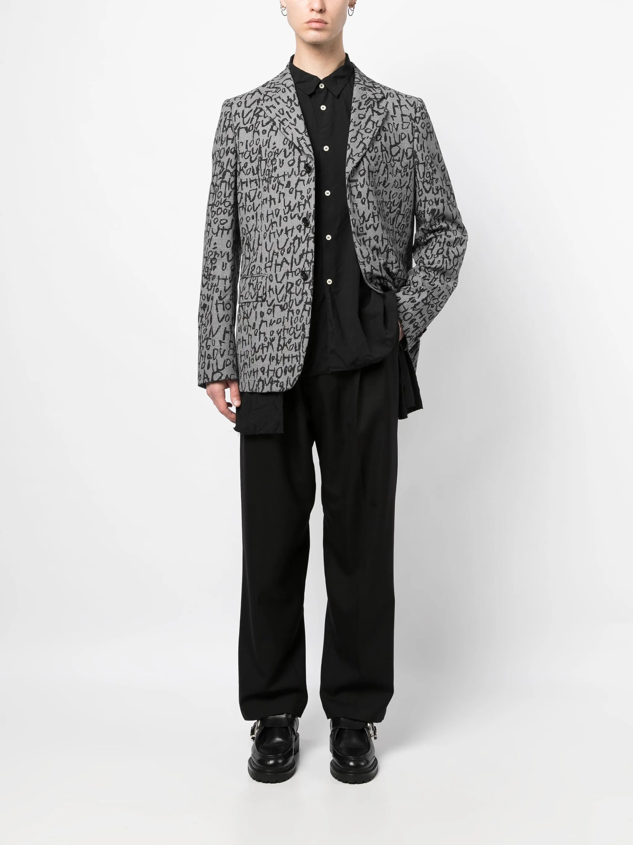 abstract-pattern print notched-lapels blazer
