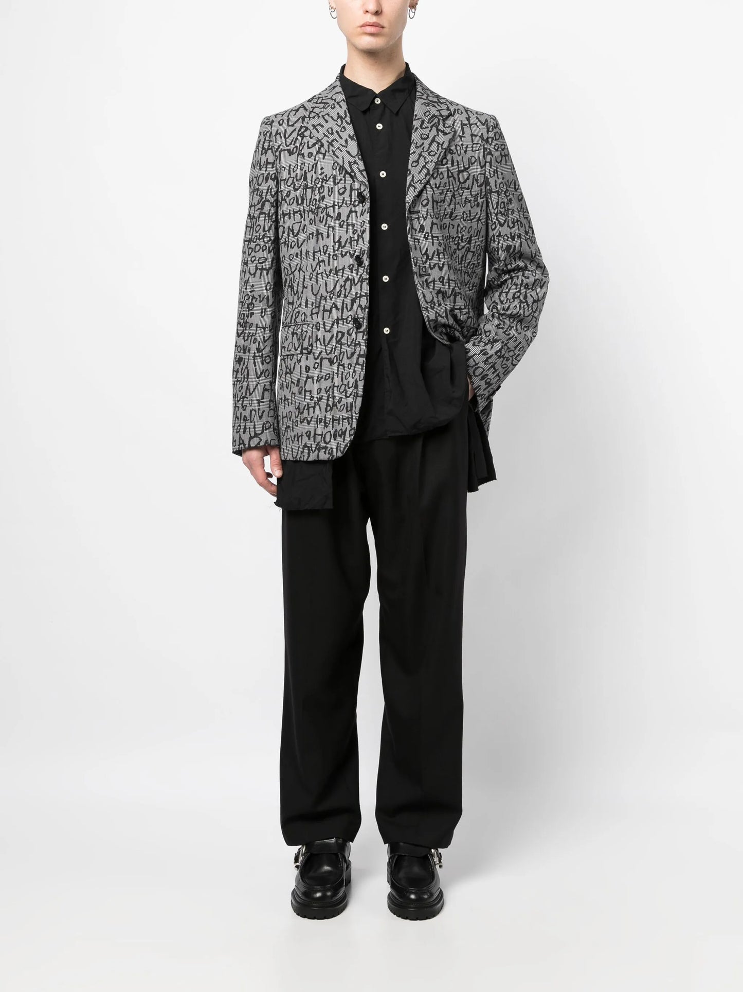 abstract-pattern print notched-lapels blazer
