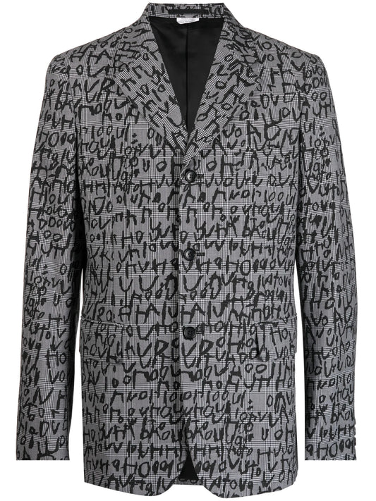 abstract-pattern print notched-lapels blazer