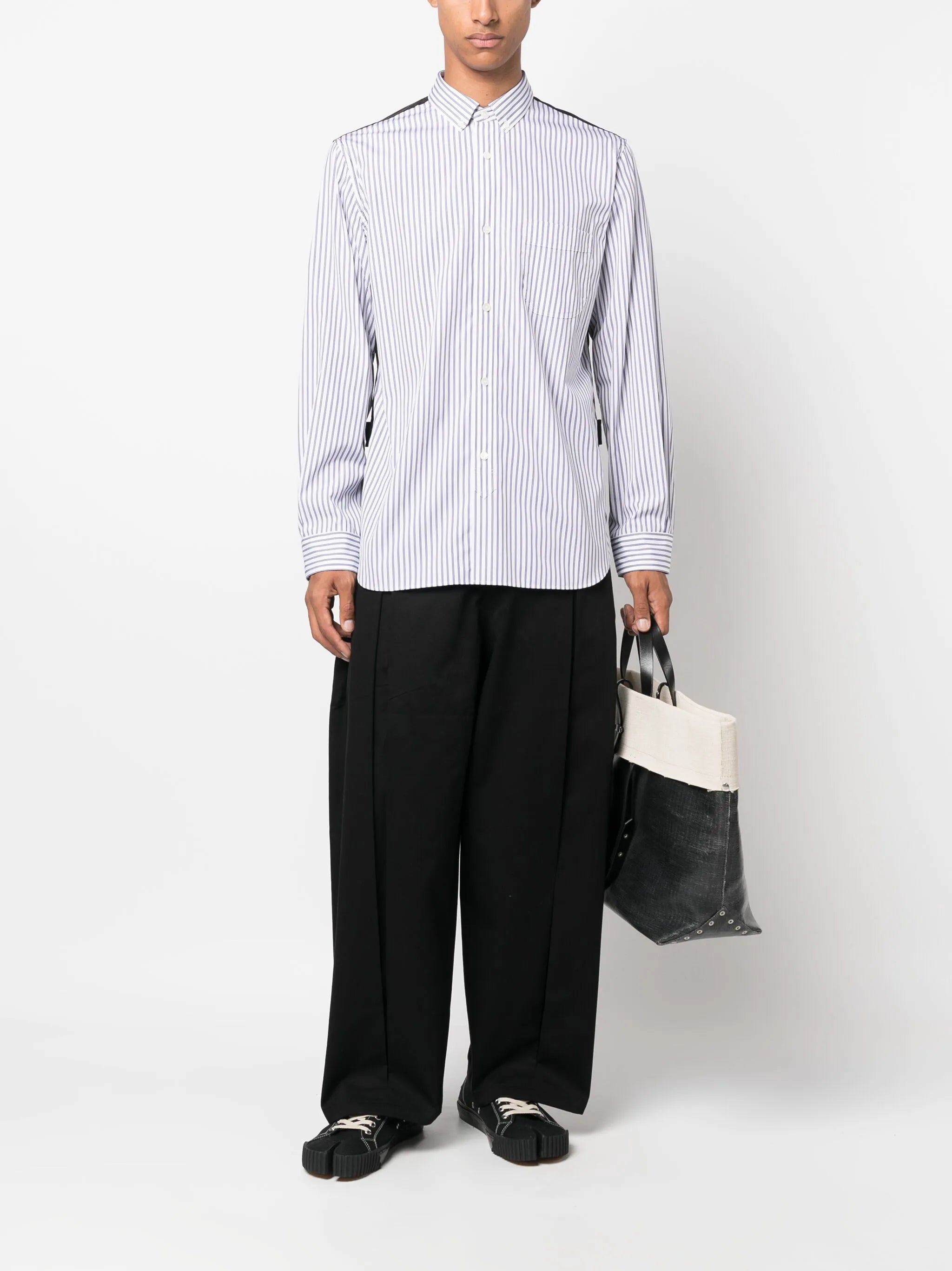 contrasting panel-detail striped shirt