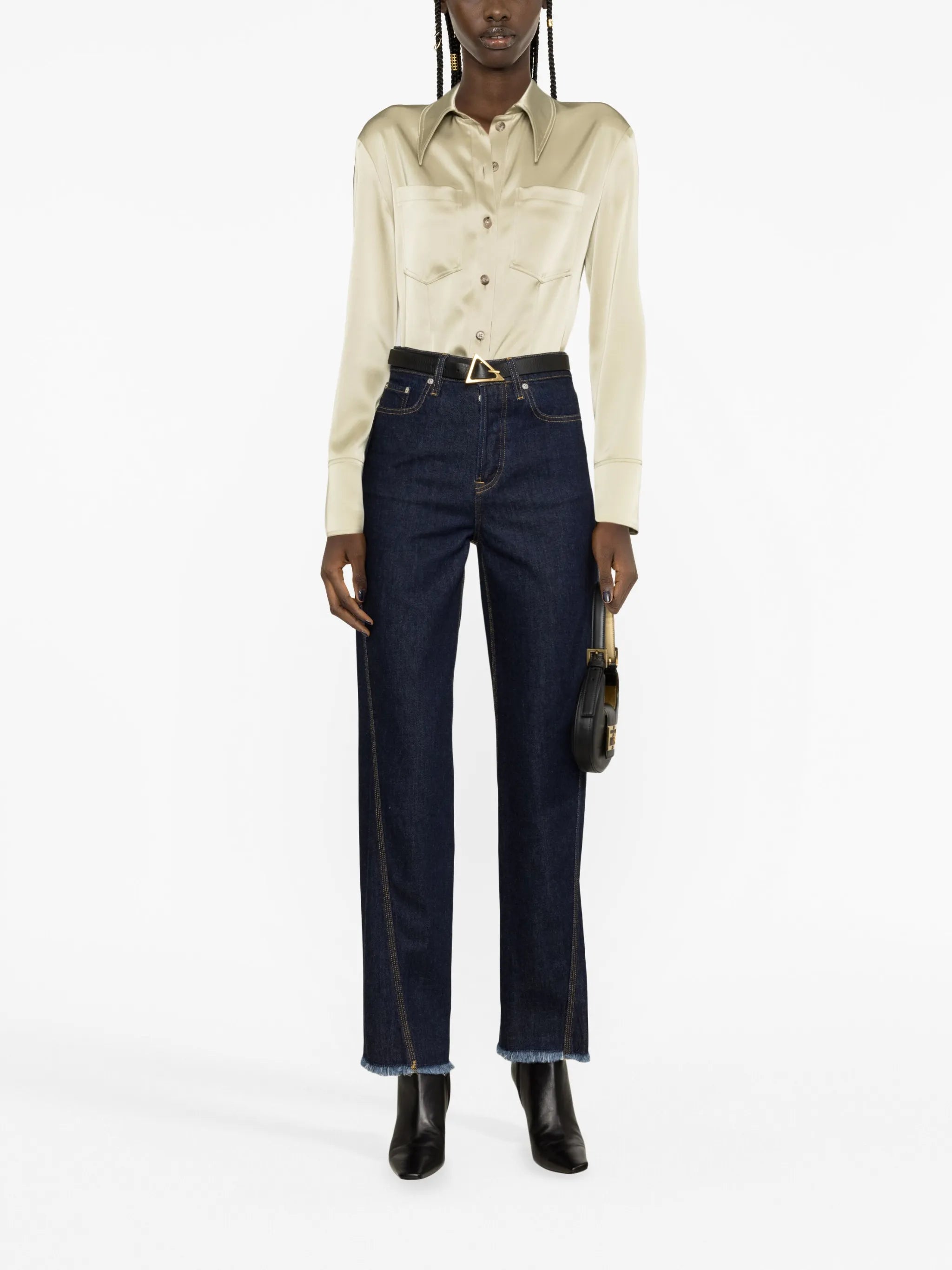 frayed-edge straight-leg jeans