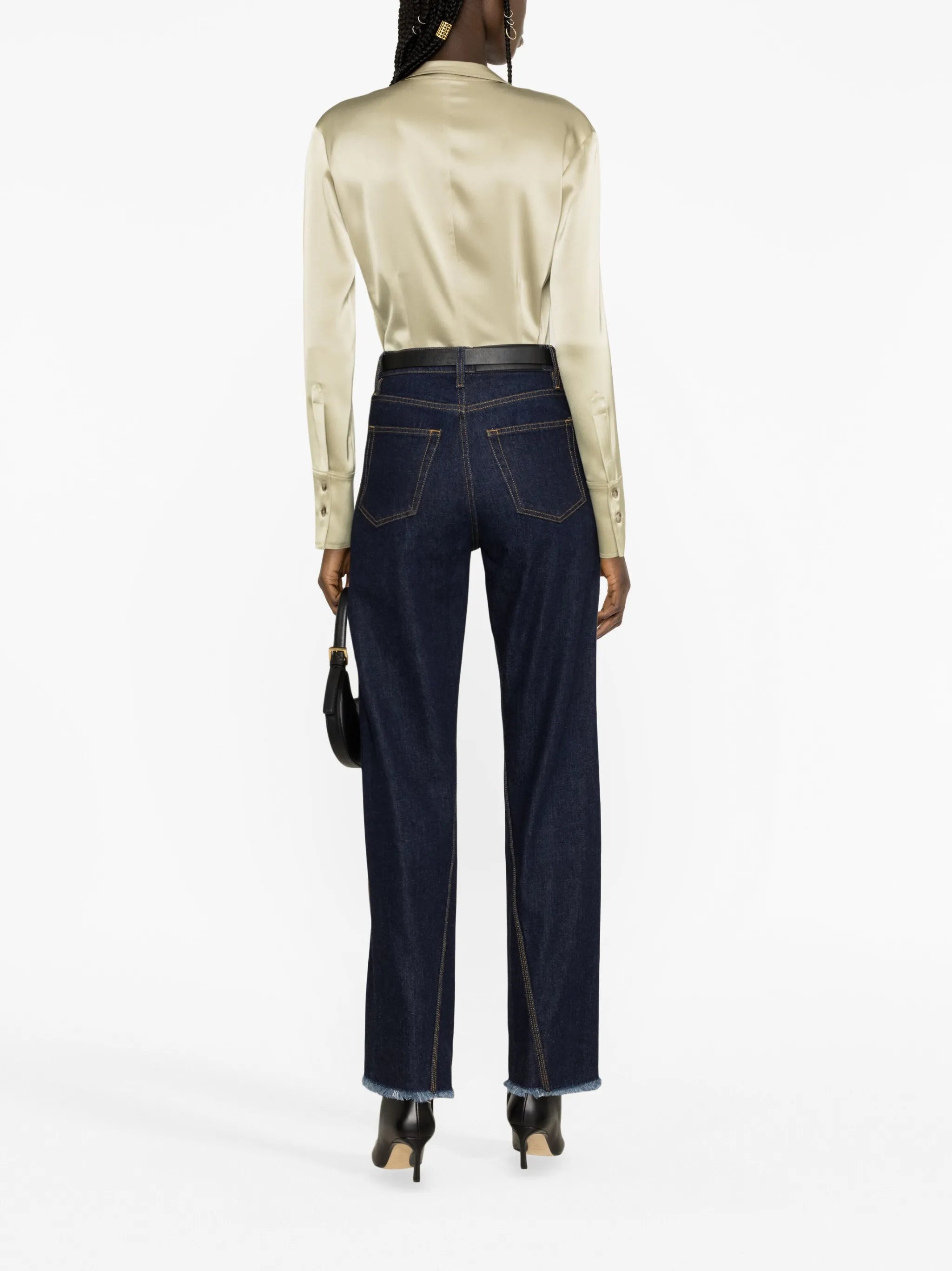 frayed-edge straight-leg jeans