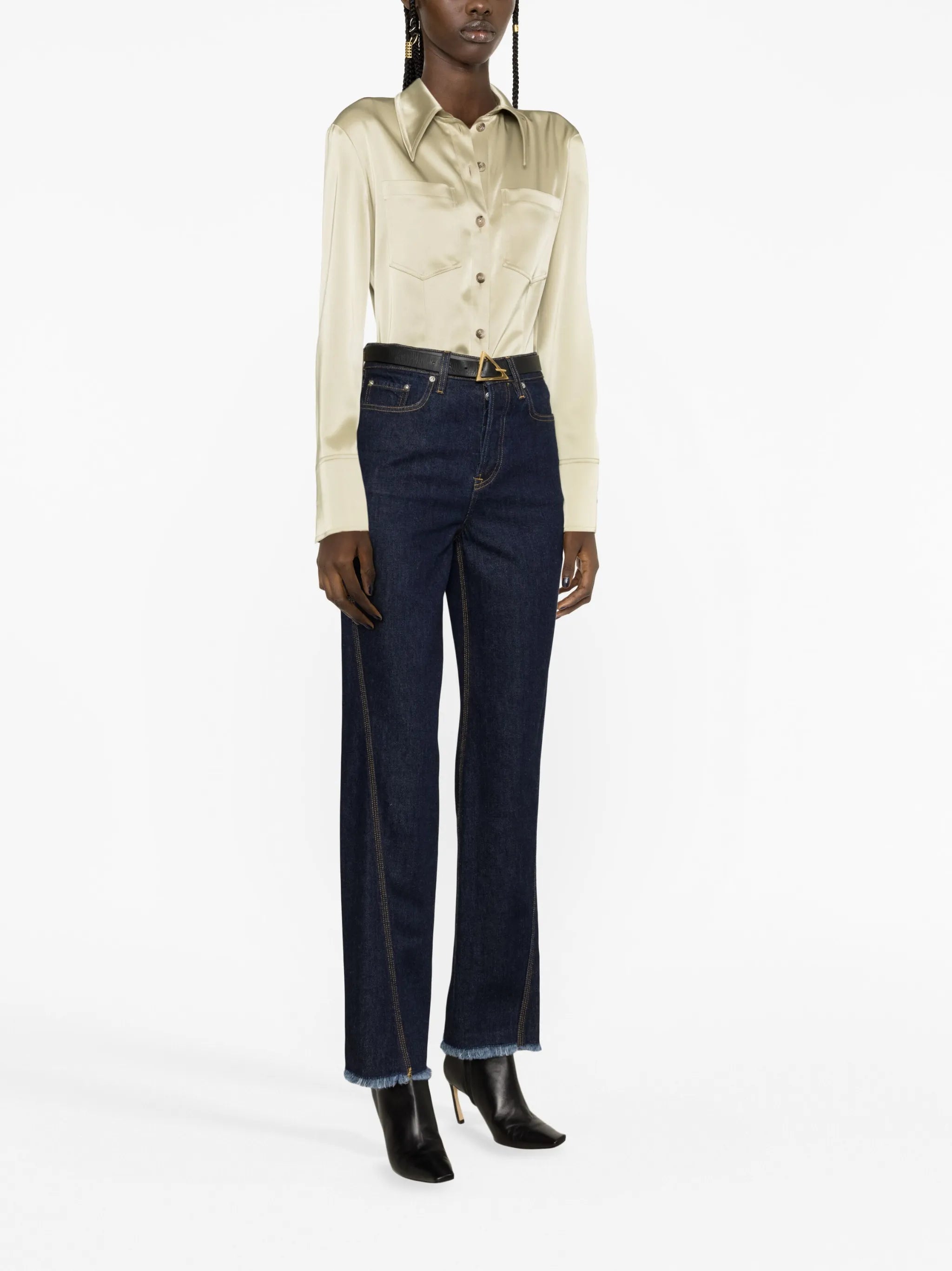 frayed-edge straight-leg jeans