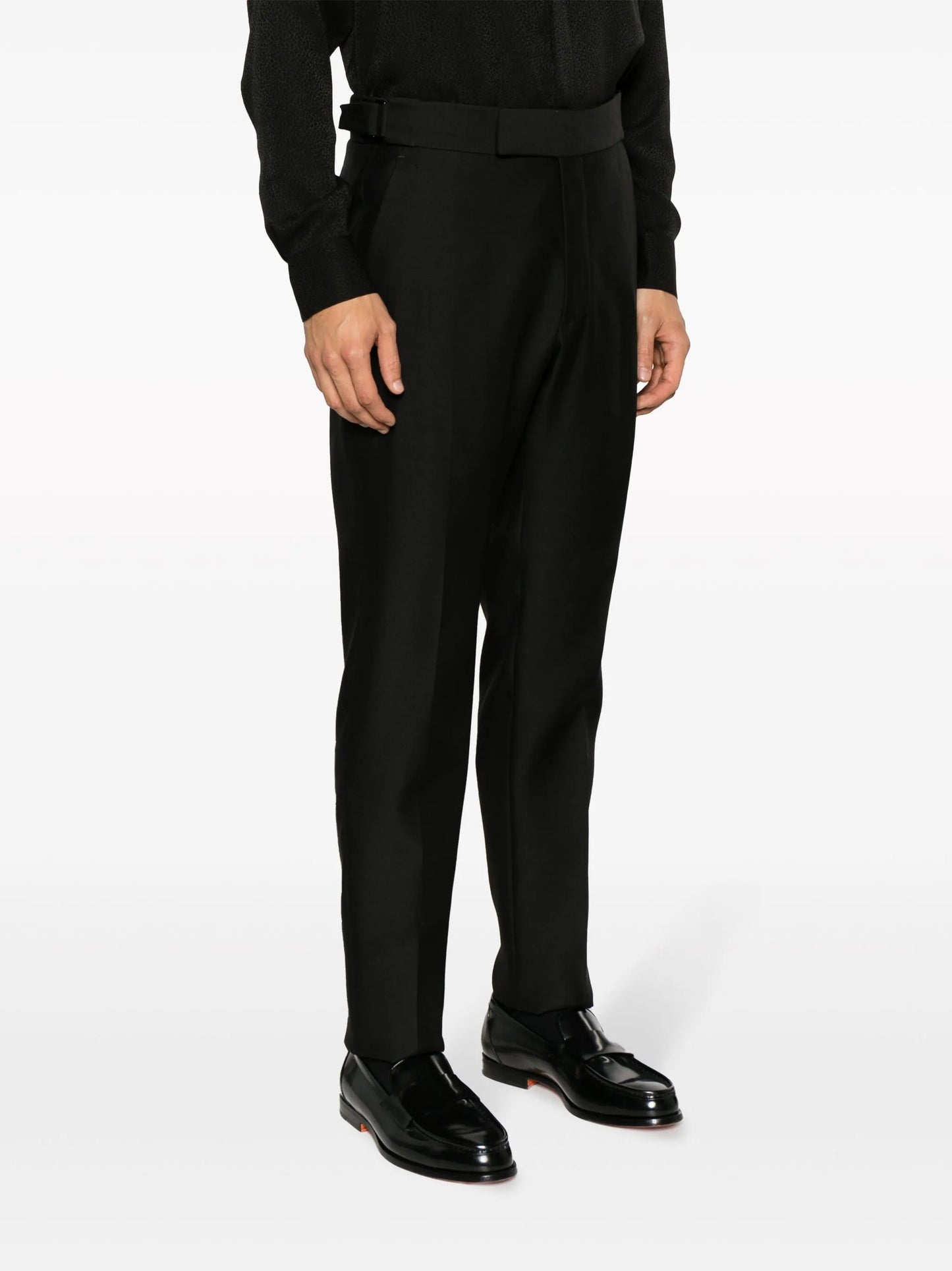 pressed-crease wool-silk blend tailored trousers