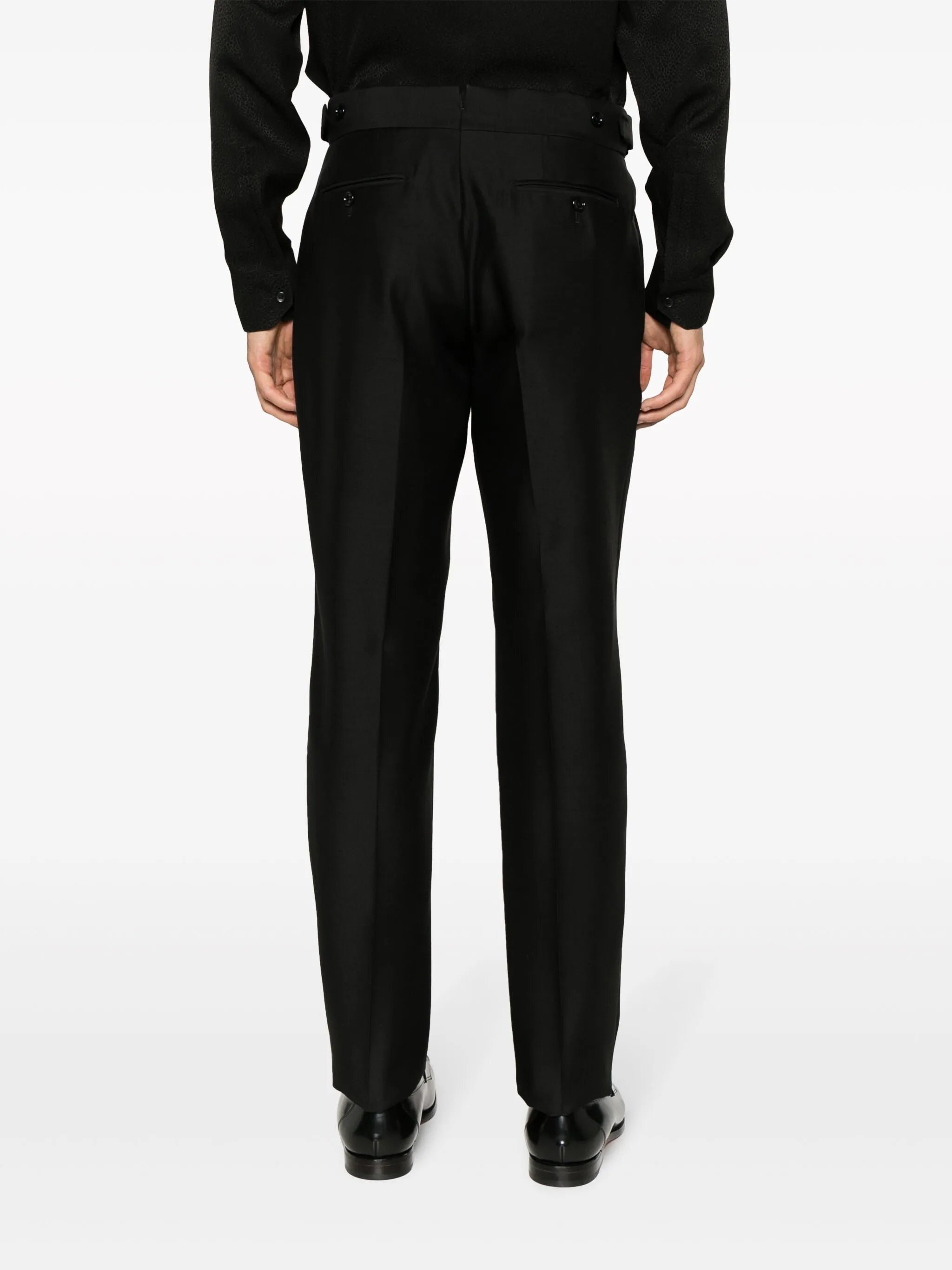 pressed-crease wool-silk blend tailored trousers