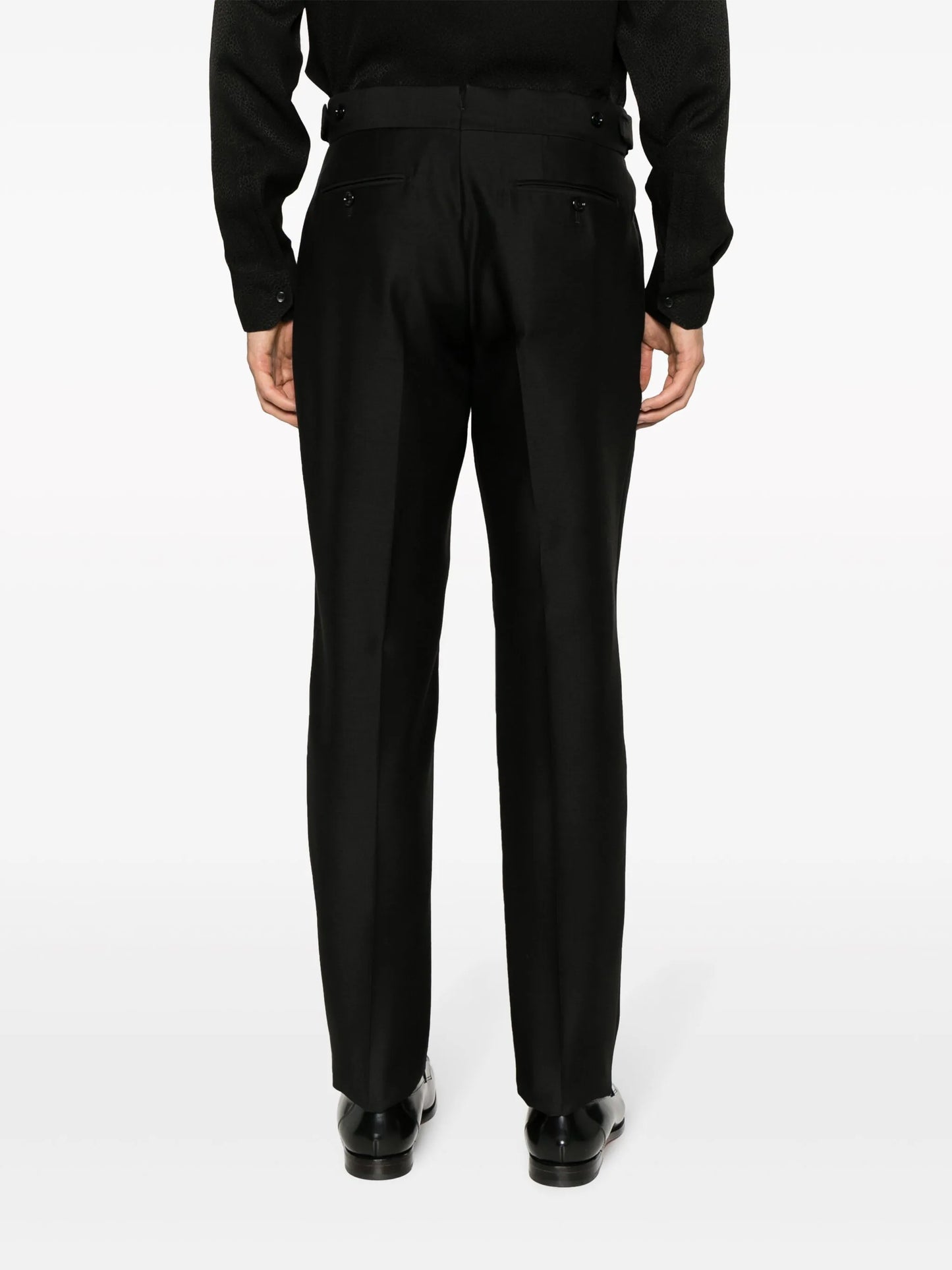 pressed-crease wool-silk blend tailored trousers