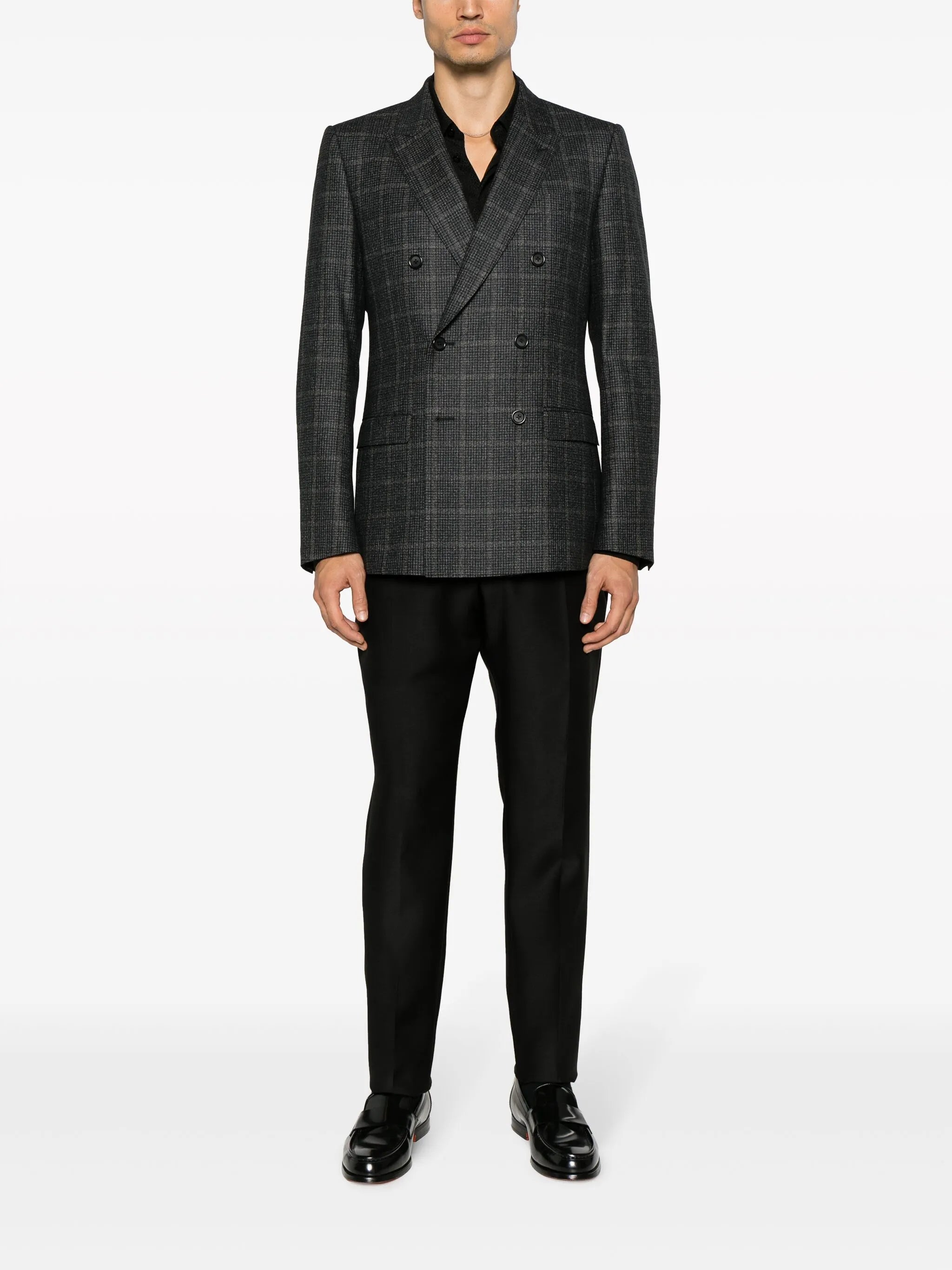 pressed-crease wool-silk blend tailored trousers