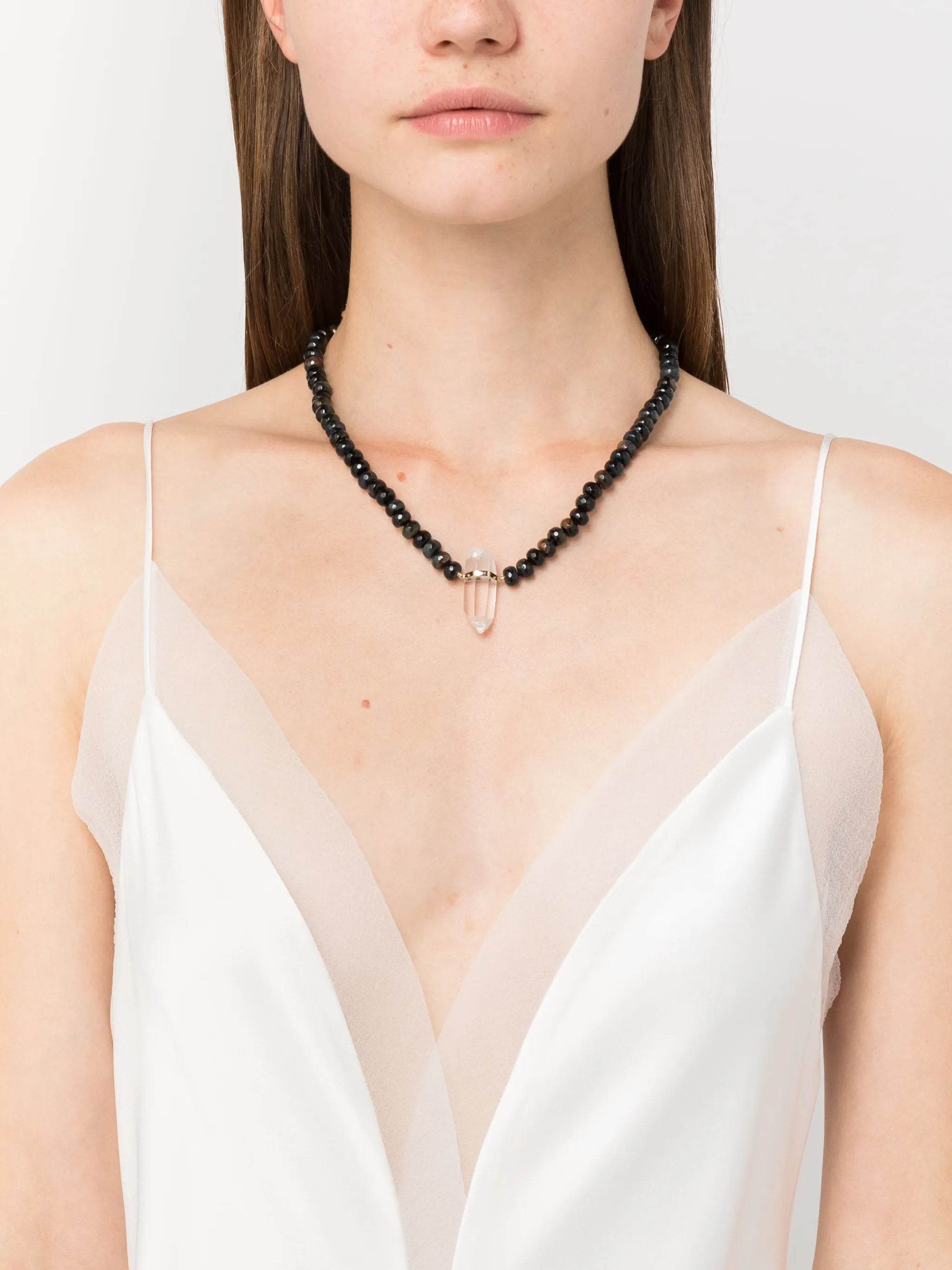 14kt yellow gold tiger eye and quartz beaded necklace