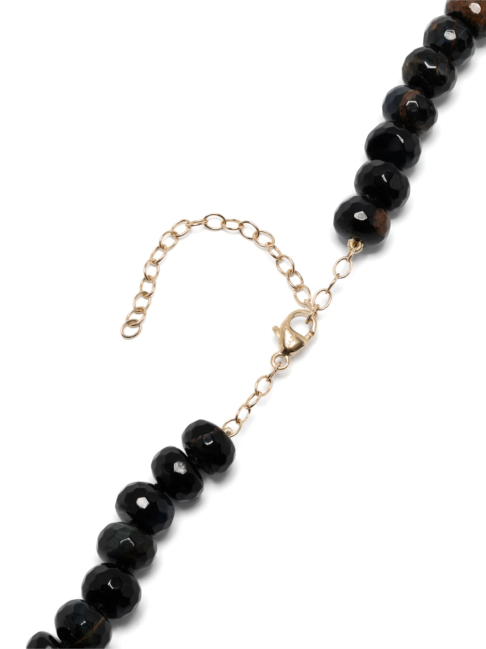 14kt yellow gold tiger eye and quartz beaded necklace