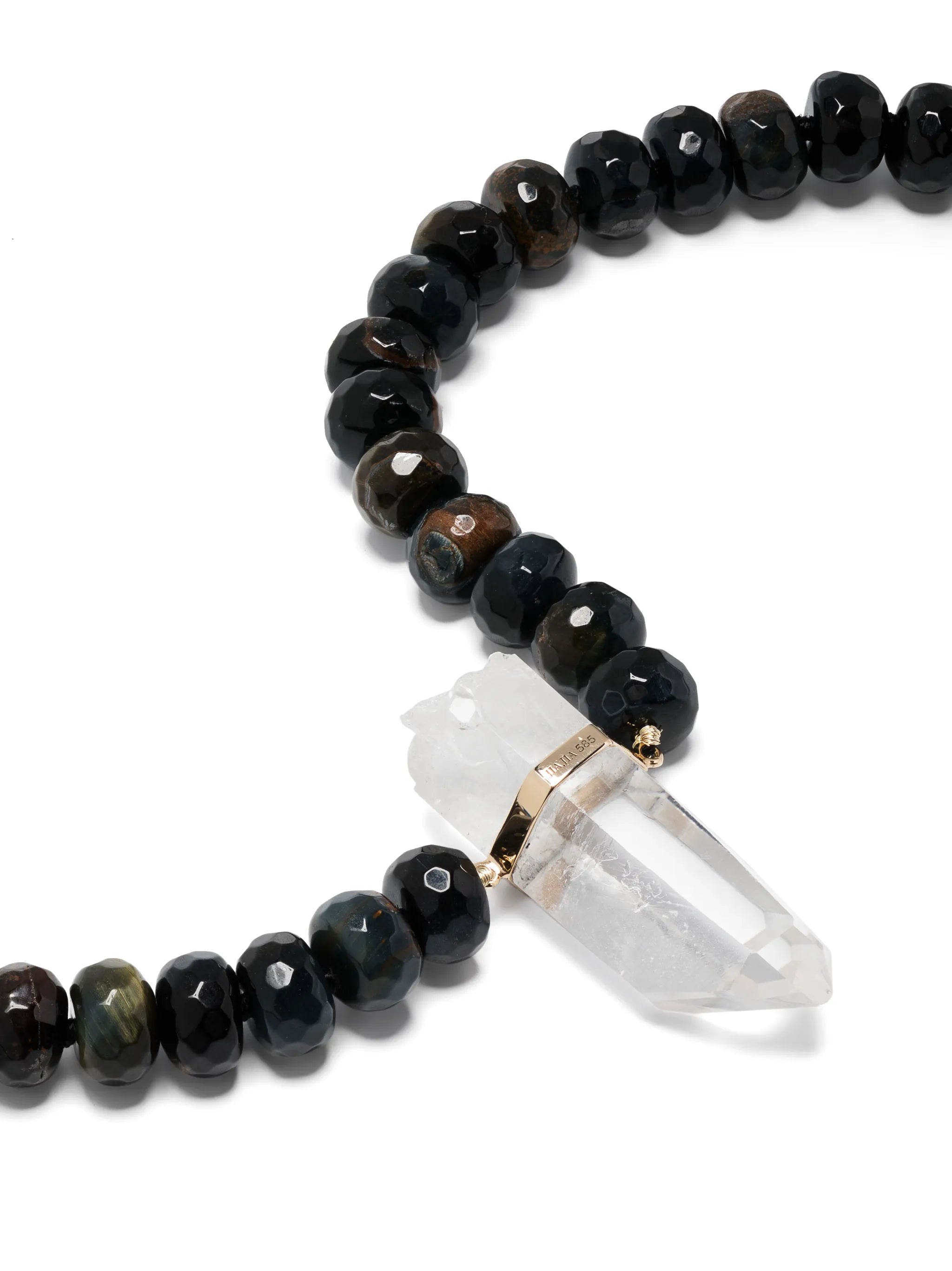 14kt yellow gold tiger eye and quartz beaded necklace