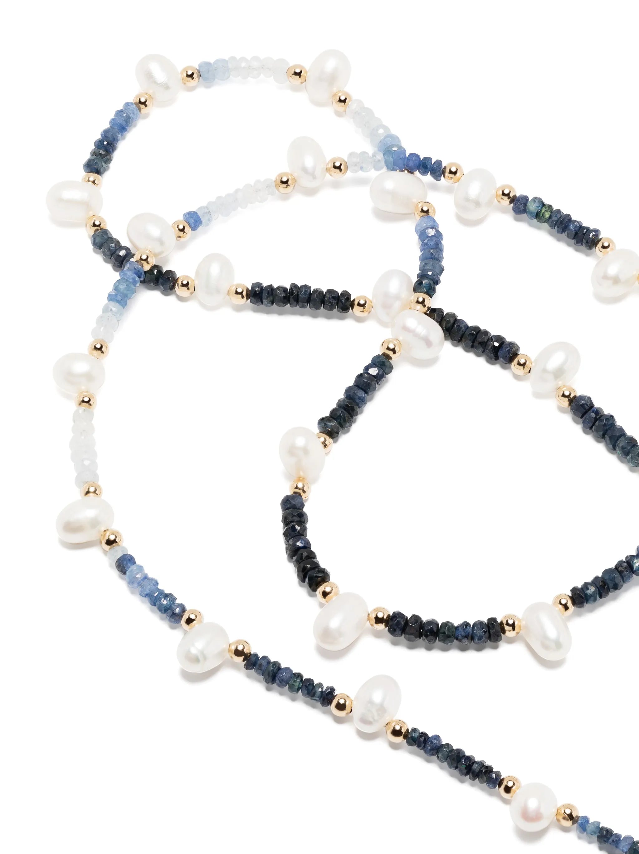 14kt yellow gold Arizona sapphire and pearl beaded necklace