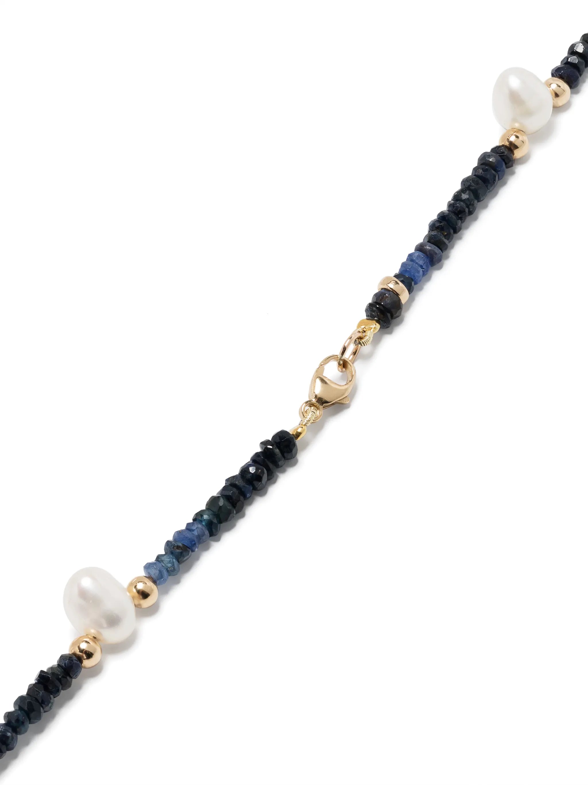 14kt yellow gold Arizona sapphire and pearl beaded necklace