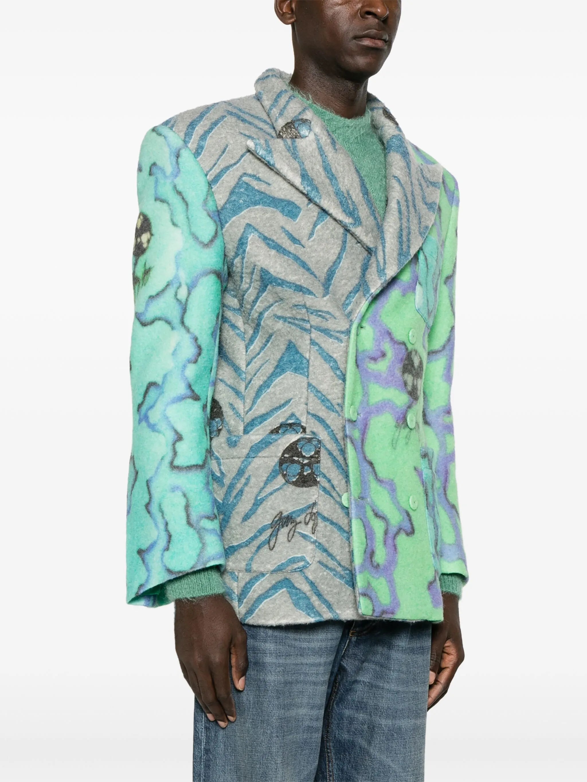 zebra-print double-breasted blazer
