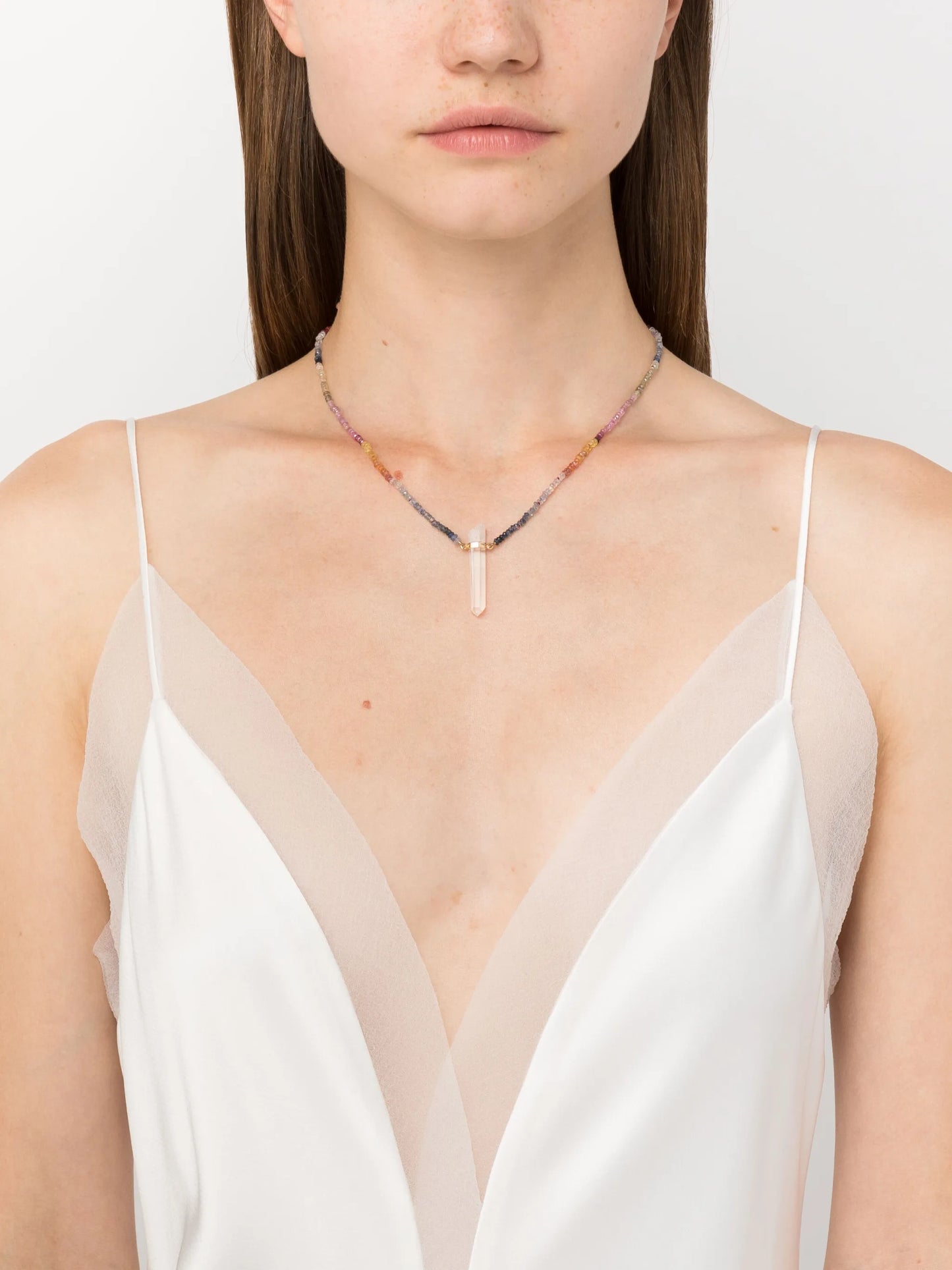 14kt yellow gold Arizona sapphire and crystal necklace