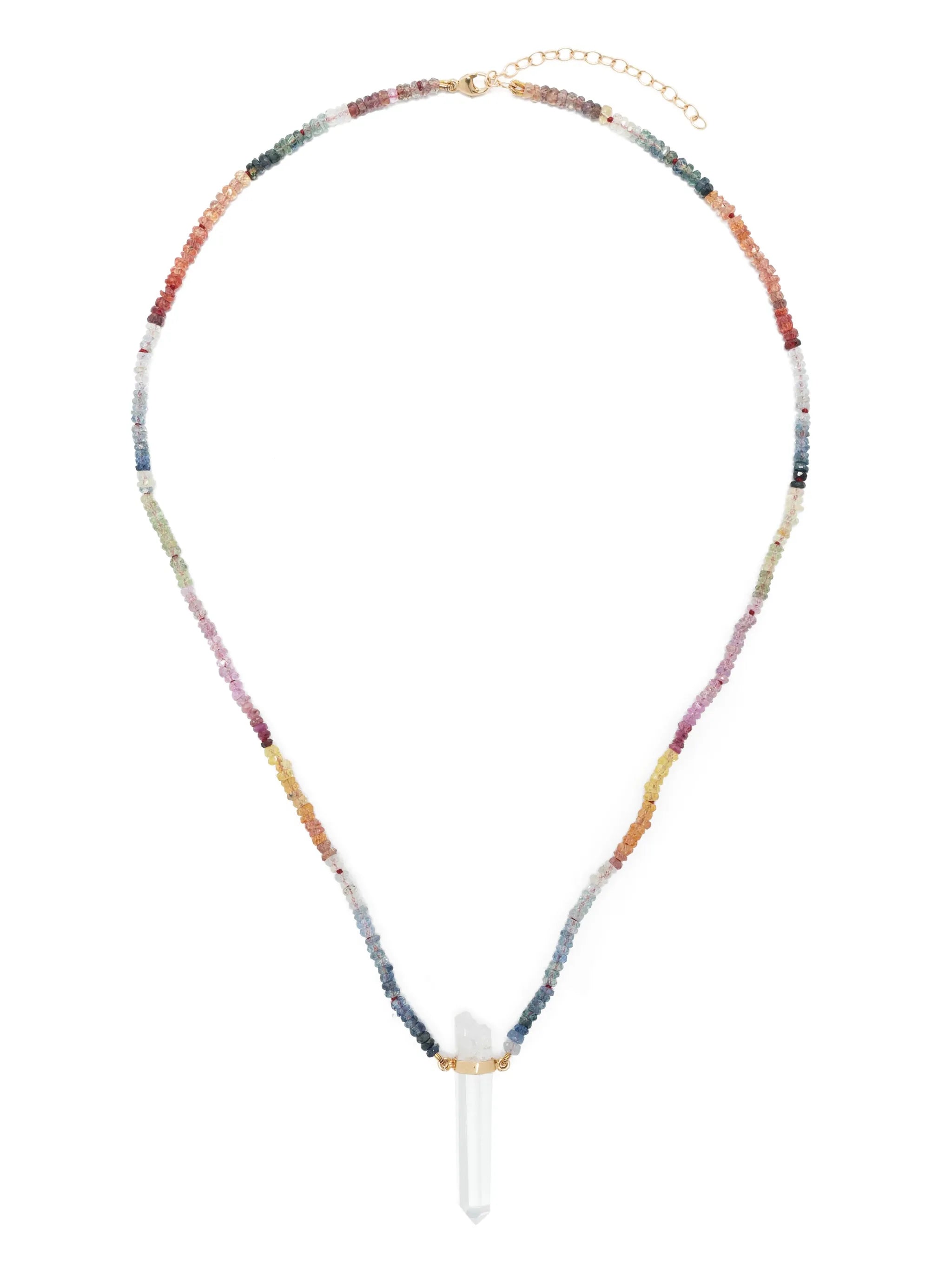14kt yellow gold Arizona sapphire and crystal necklace