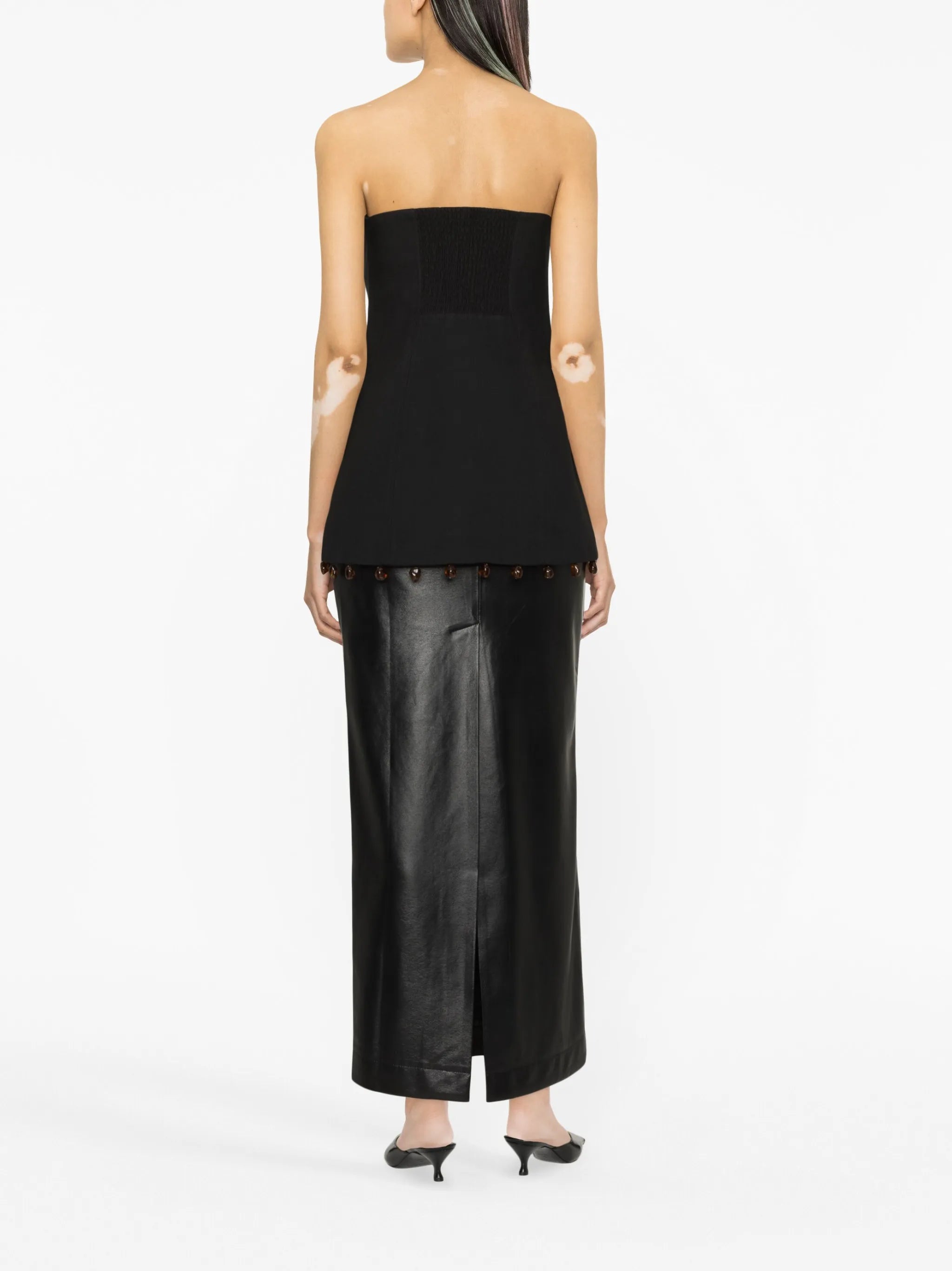 beaded-hem strapless top