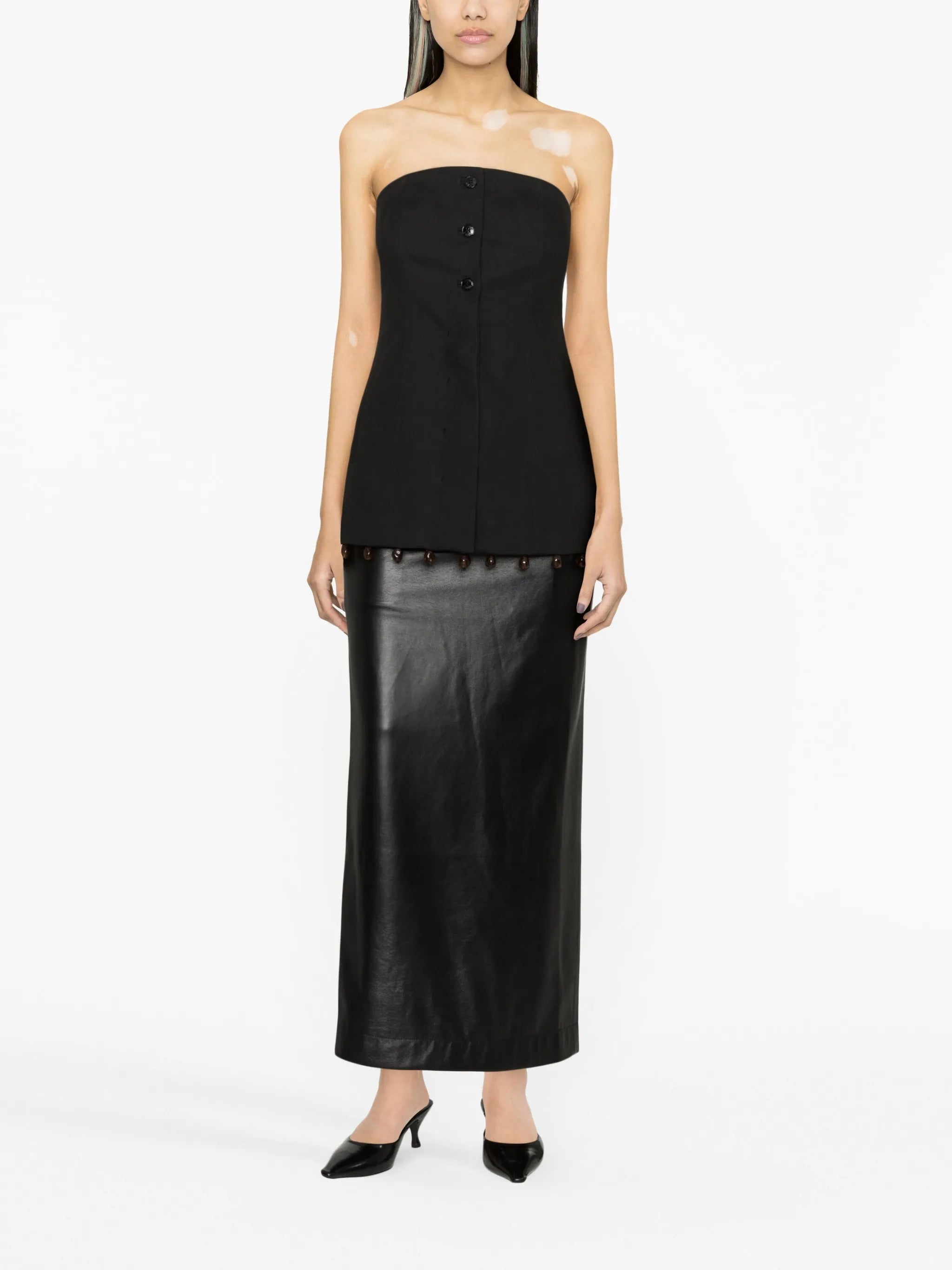 beaded-hem strapless top