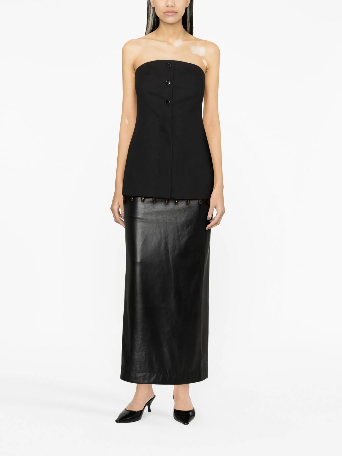 beaded-hem strapless top