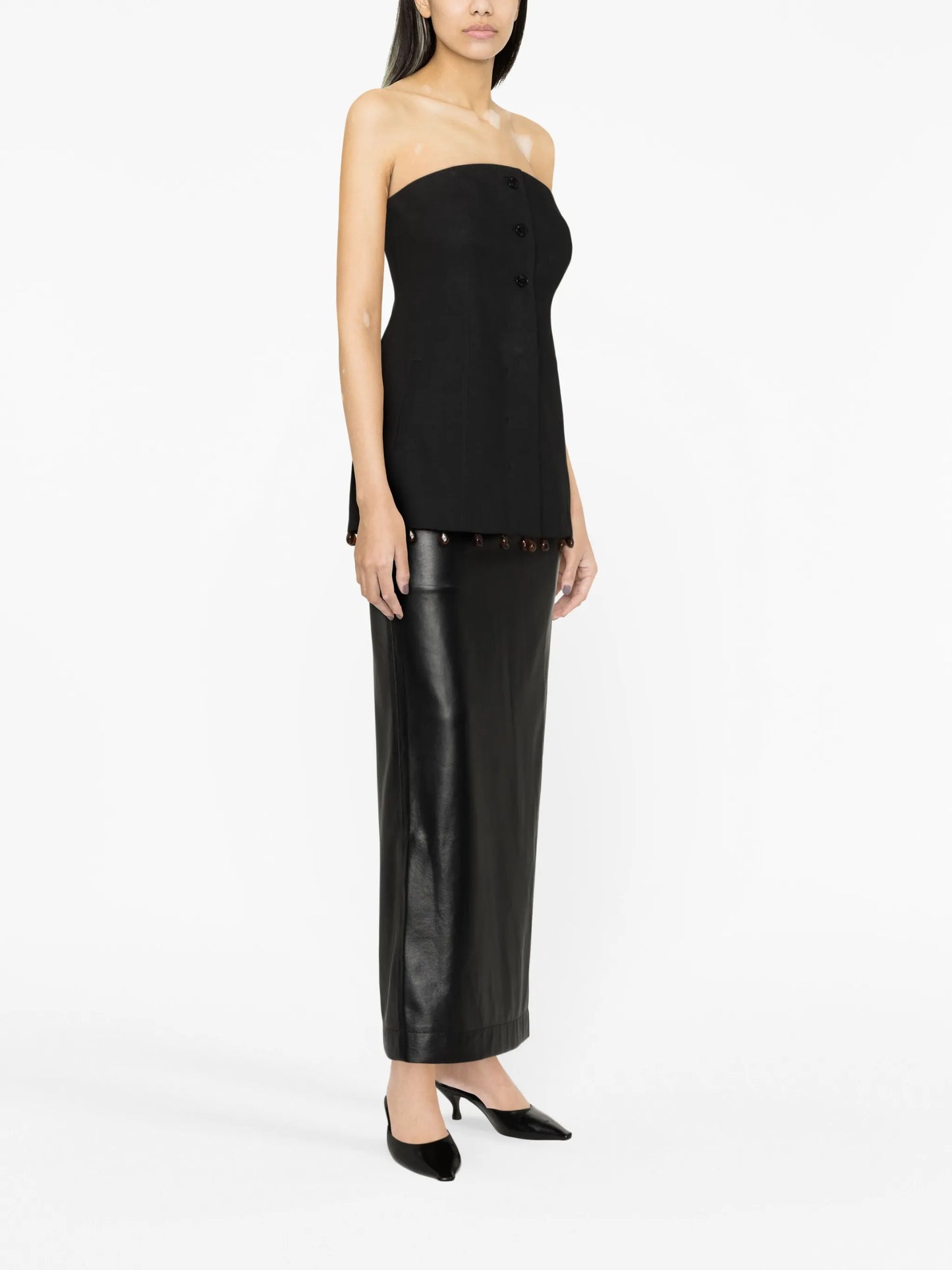 beaded-hem strapless top