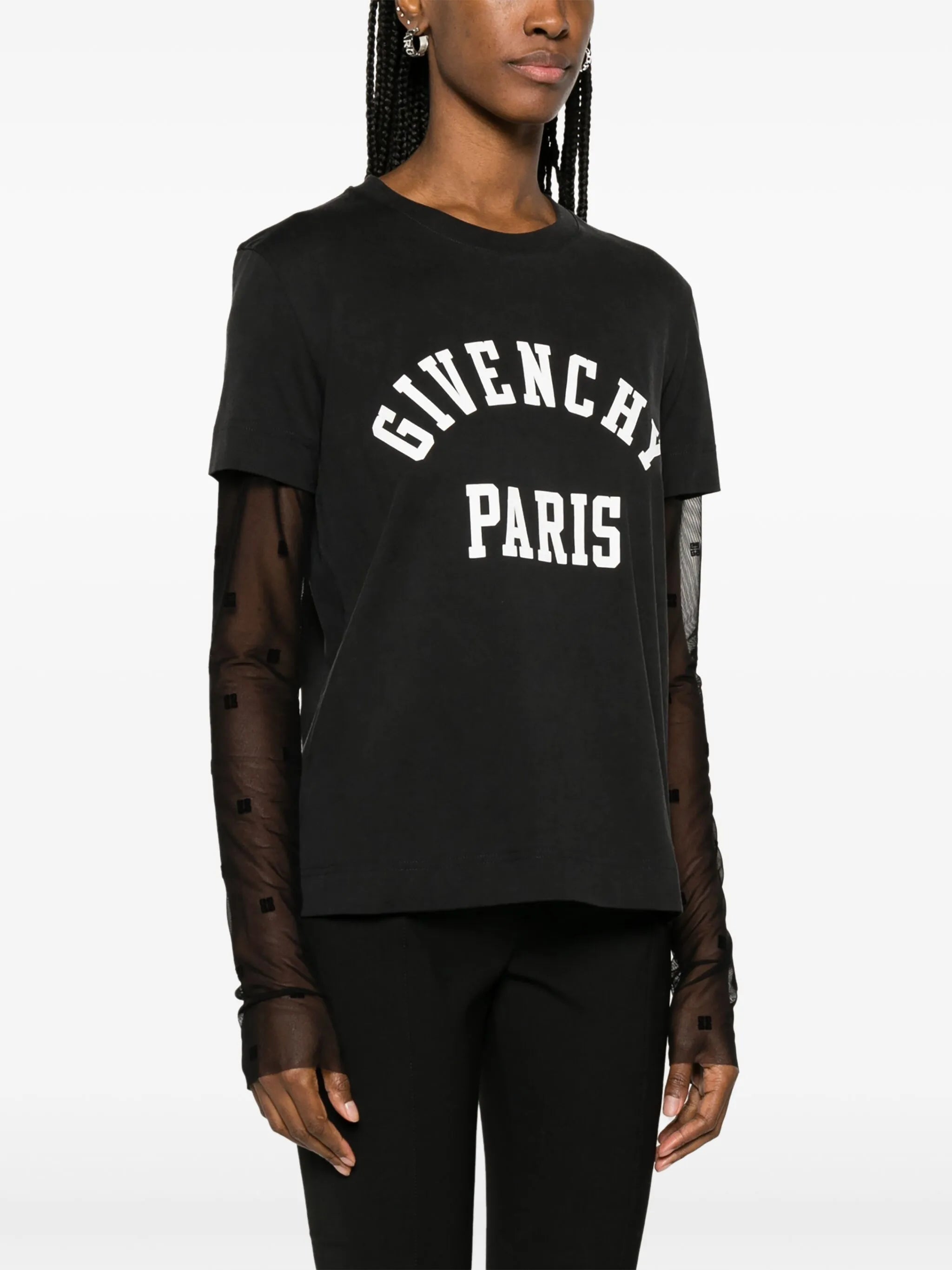 4G-motif mesh-sleeves T-shirt