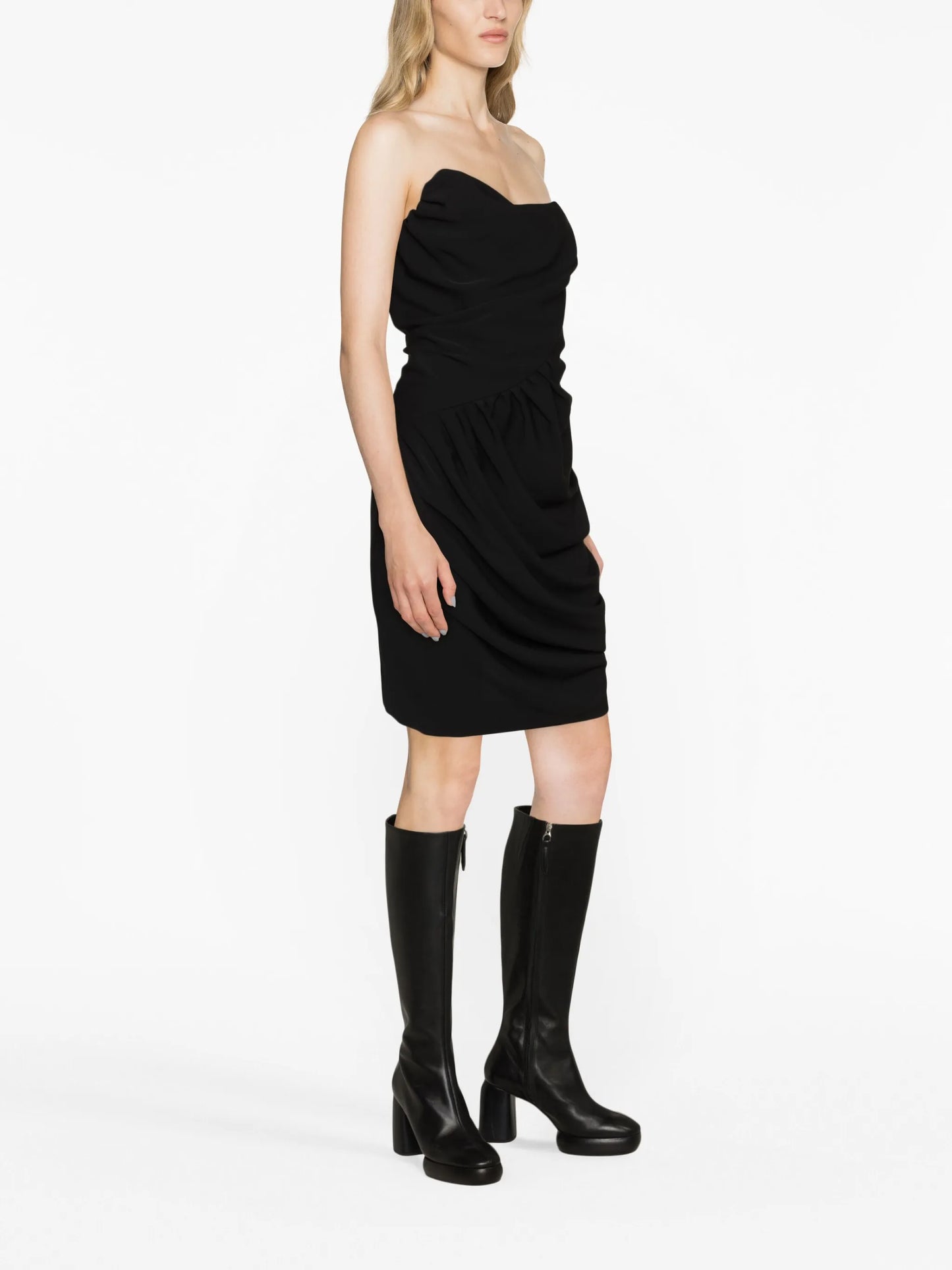 draped corset-bodice dress