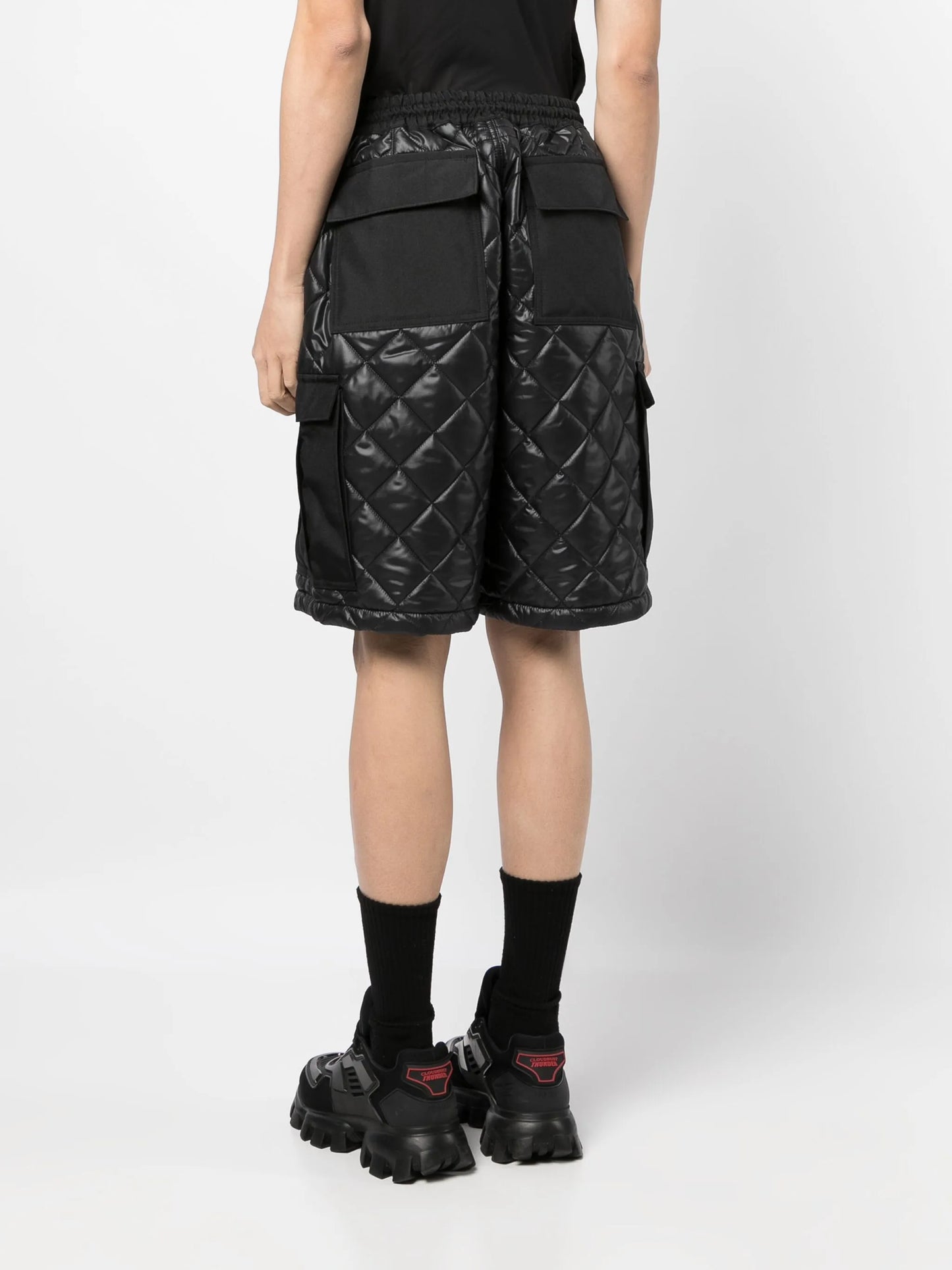 diamond-quilted faux-leather shorts