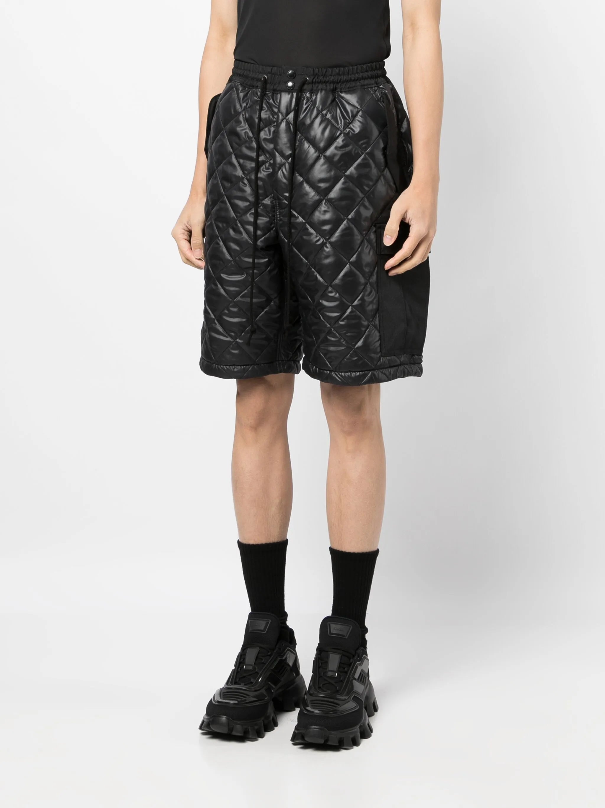 diamond-quilted faux-leather shorts