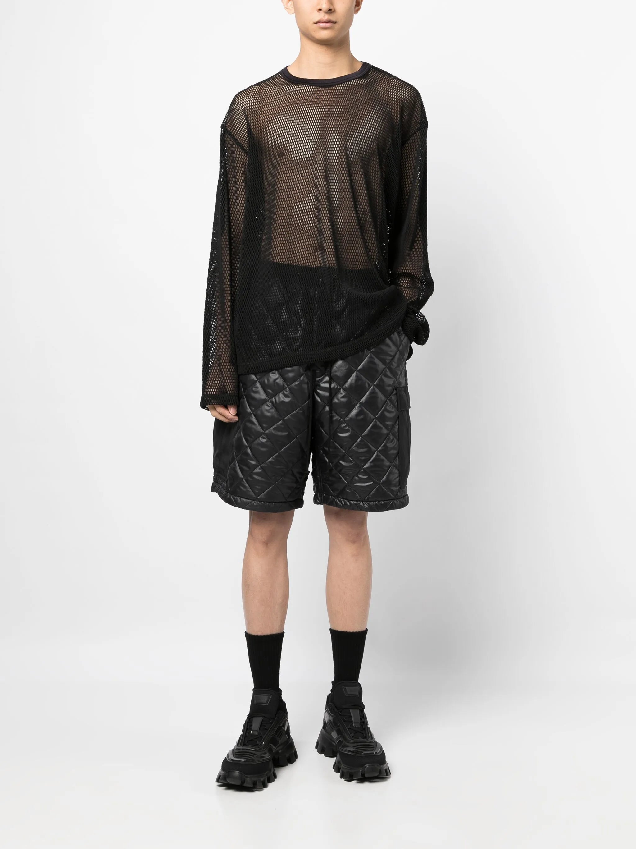 diamond-quilted faux-leather shorts