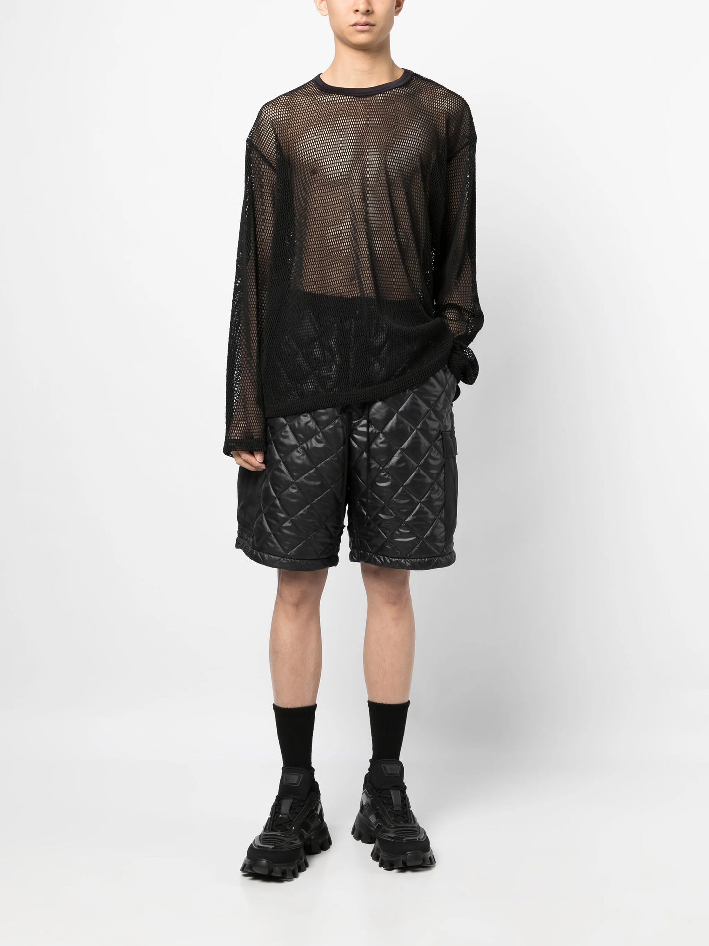 diamond-quilted faux-leather shorts